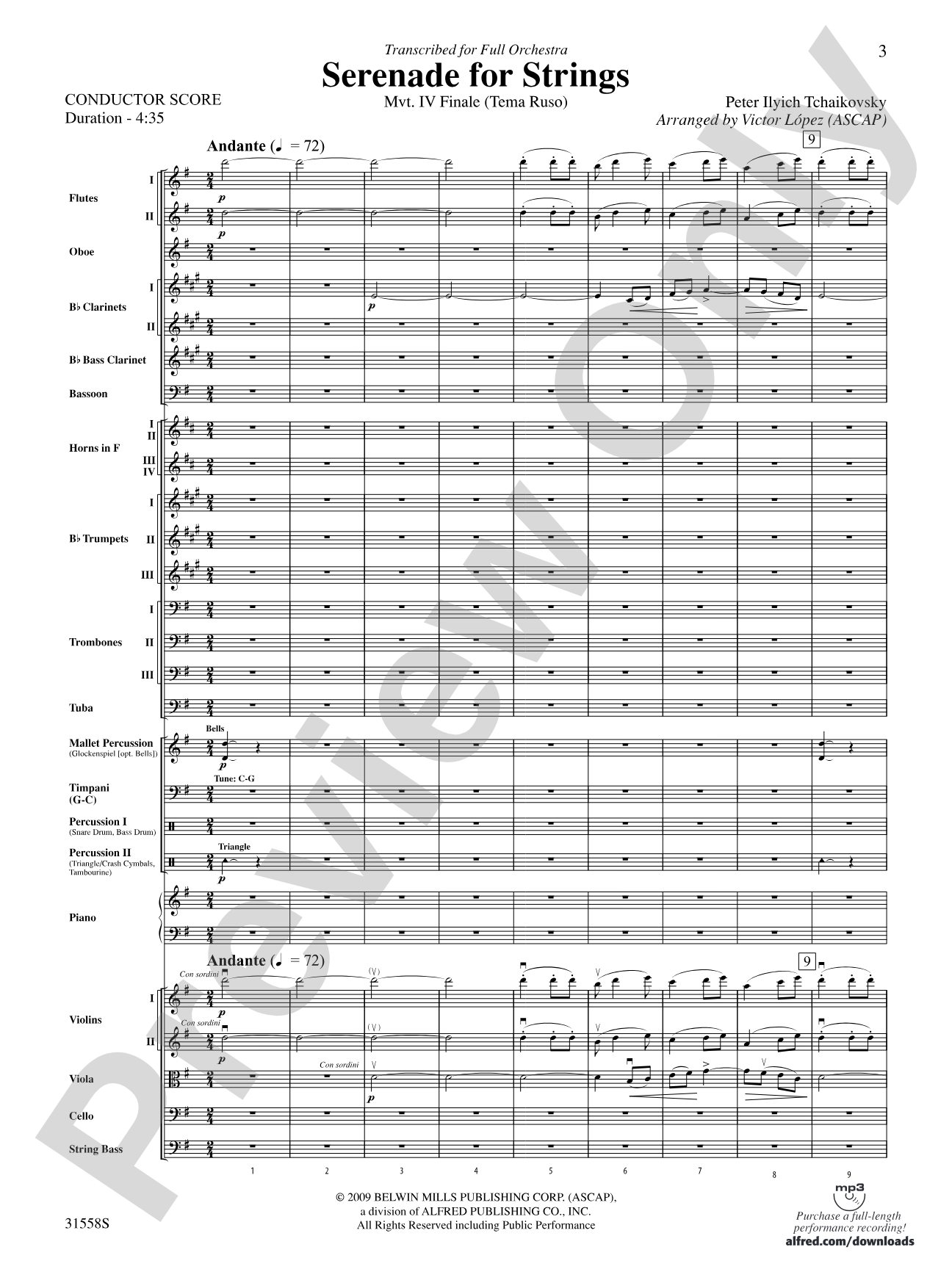 Serenade for Strings Mvt. IV Finale (Tema Ruso): Full Orchestra Conductor Score & Parts