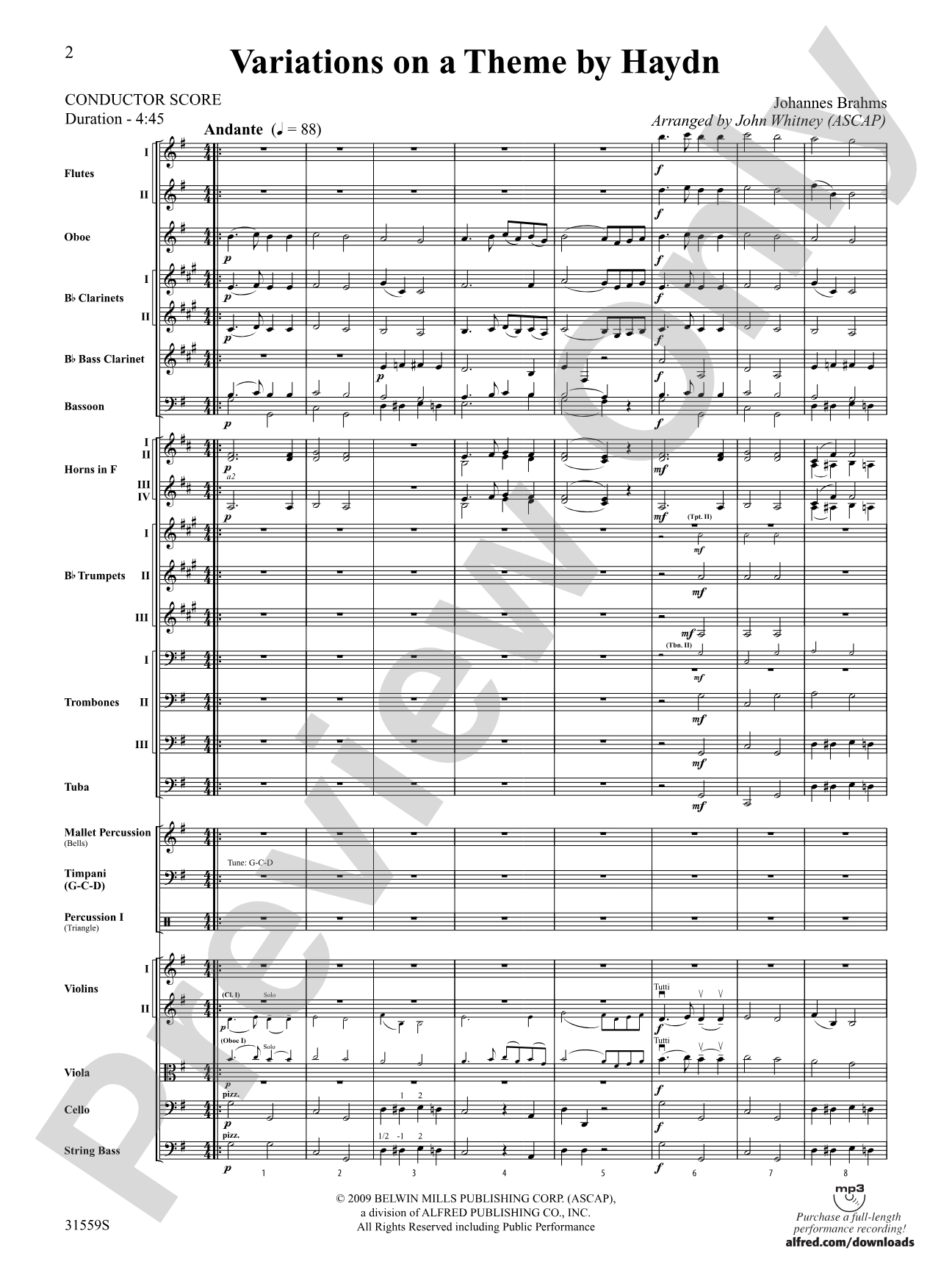 Variations on a Theme by Haydn: Full Orchestra Conductor Score & Parts