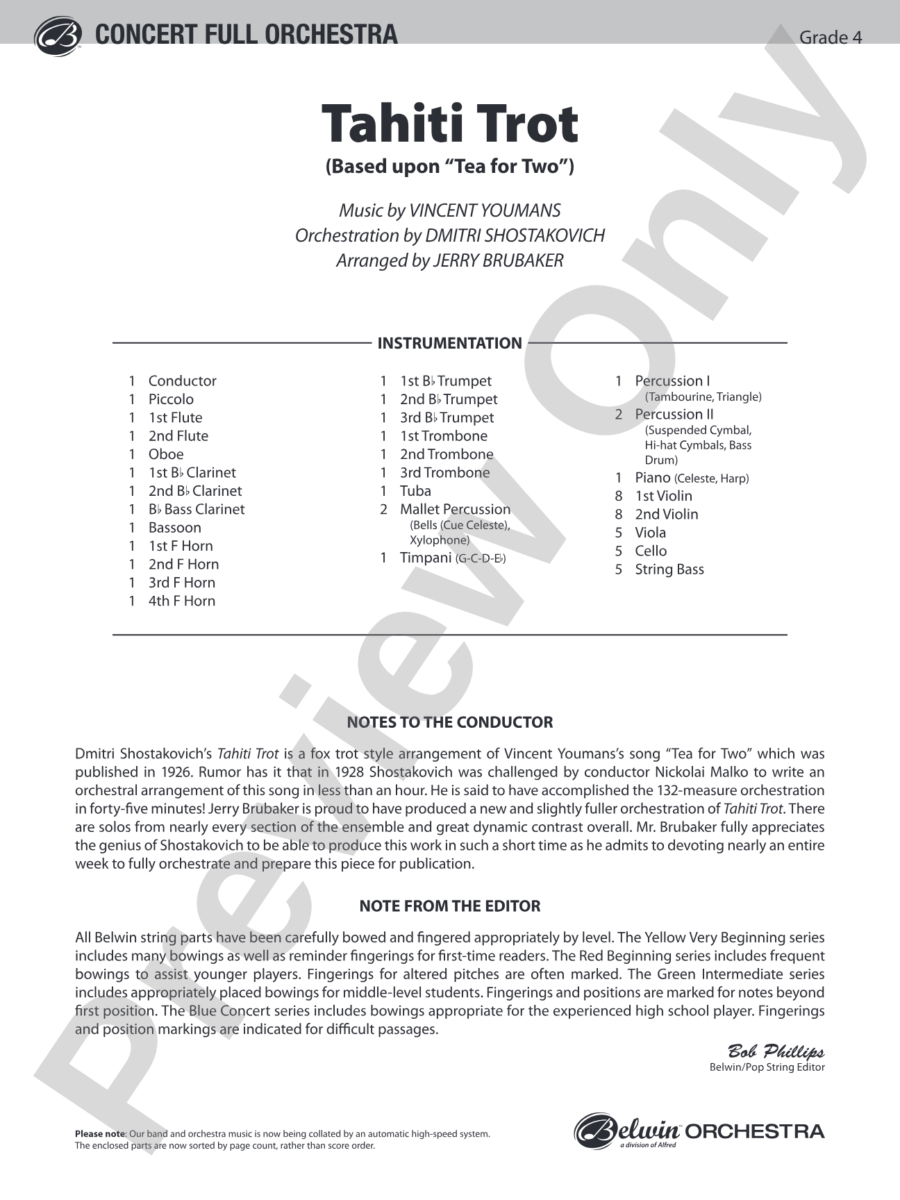 Tahiti Trot: Full Orchestra Conductor Score & Parts