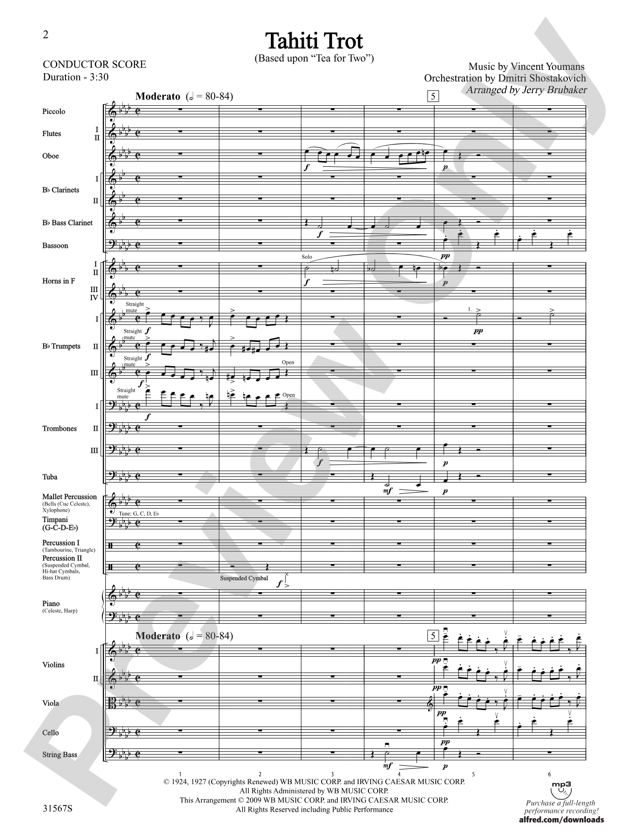Tahiti Trot: Full Orchestra Conductor Score & Parts