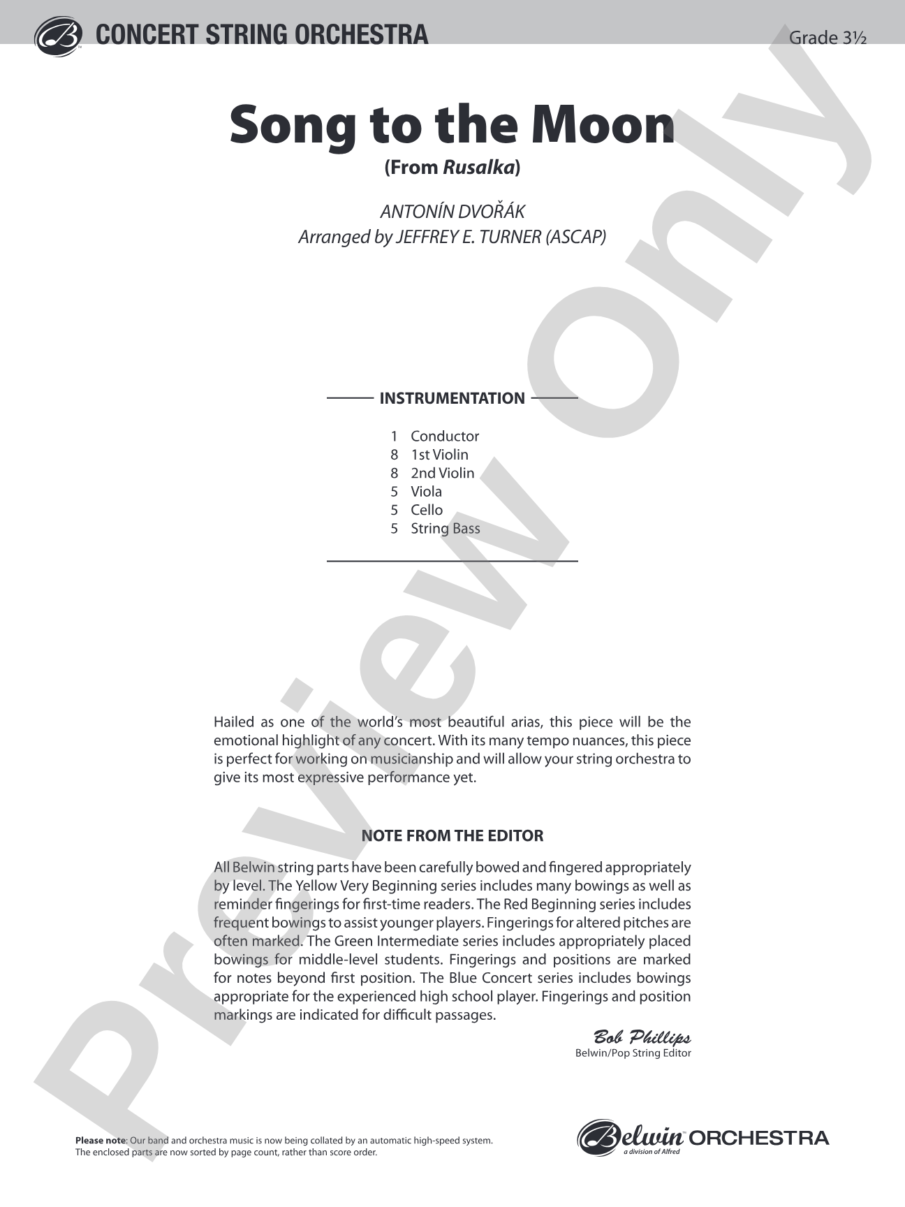 Song to the Moon (From Rusalka): String Orchestra Conductor Score & Parts