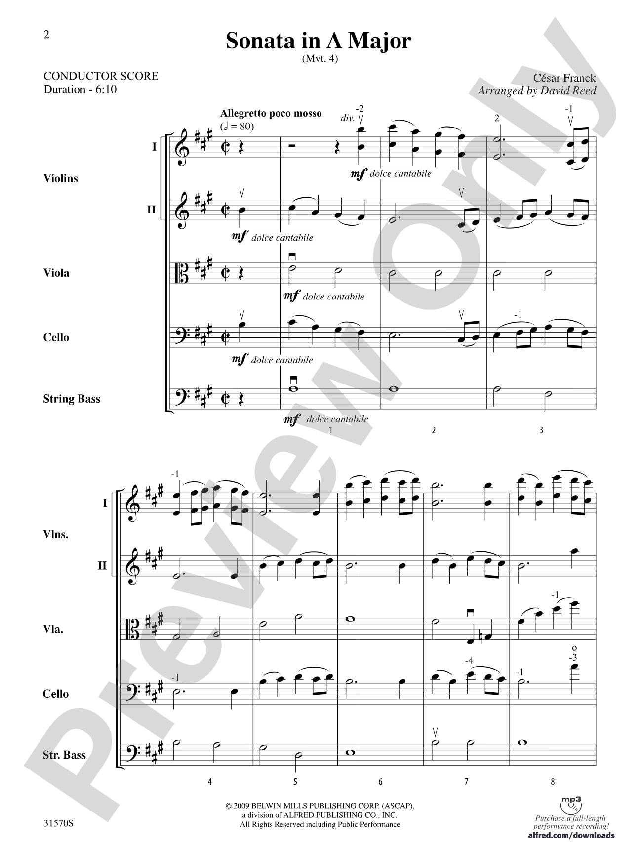 Sonata in A Major (Mvt. 4): String Orchestra Conductor Score & Parts