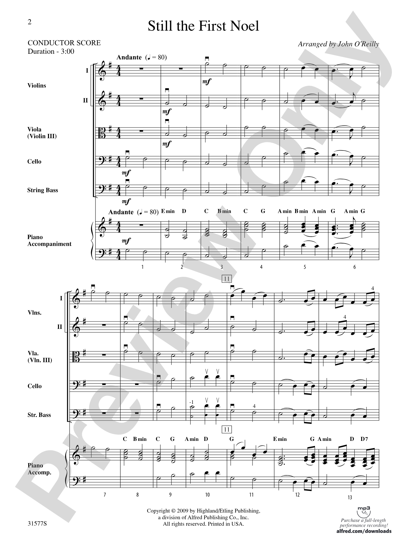 Still the First Noel: String Orchestra Conductor Score & Parts
