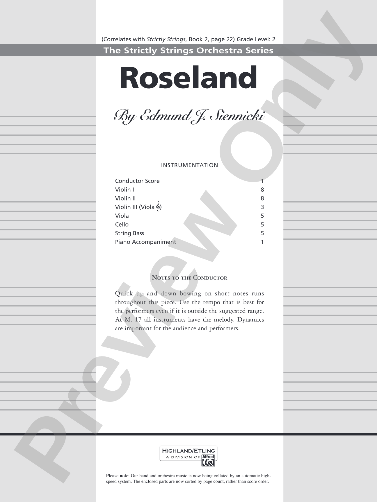 Roseland: String Orchestra Conductor Score & Parts