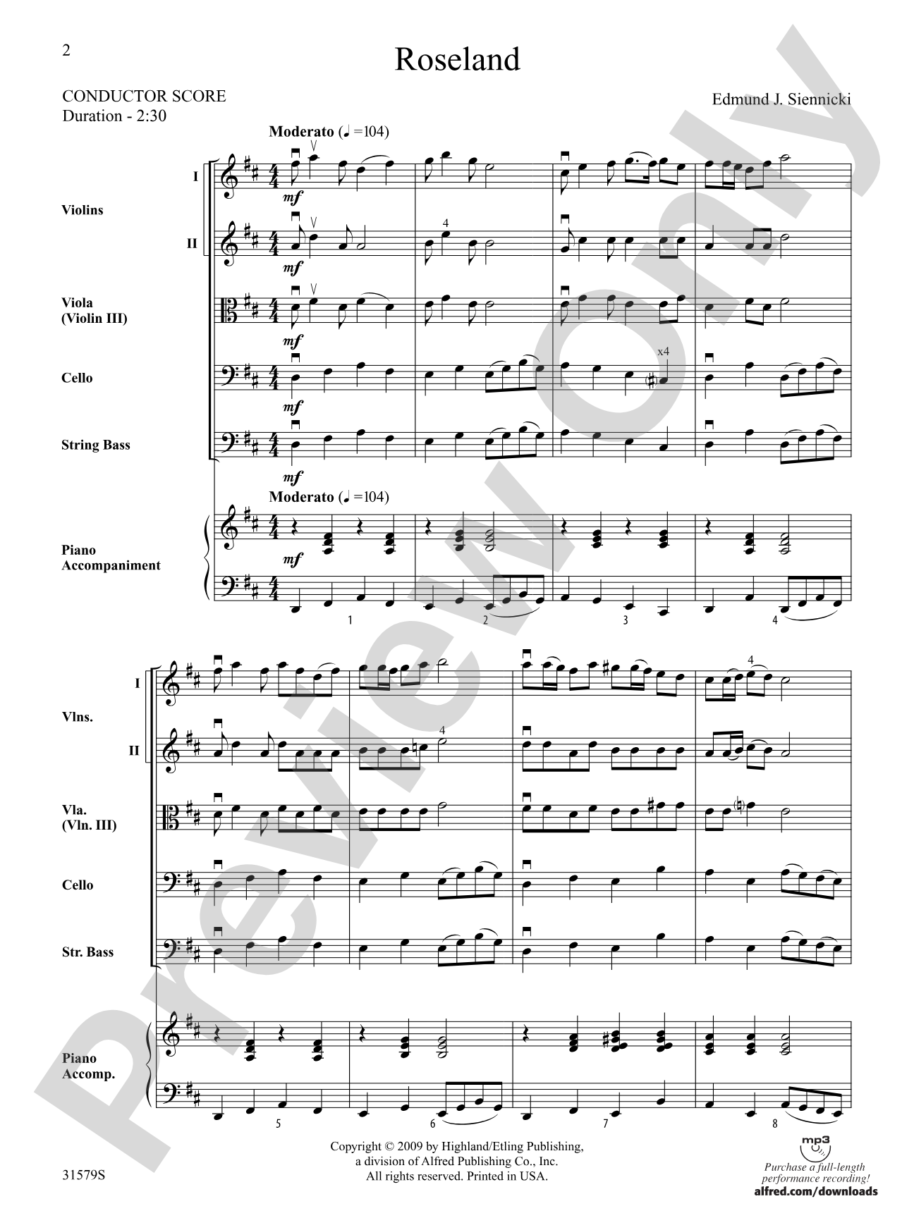 Roseland: String Orchestra Conductor Score & Parts
