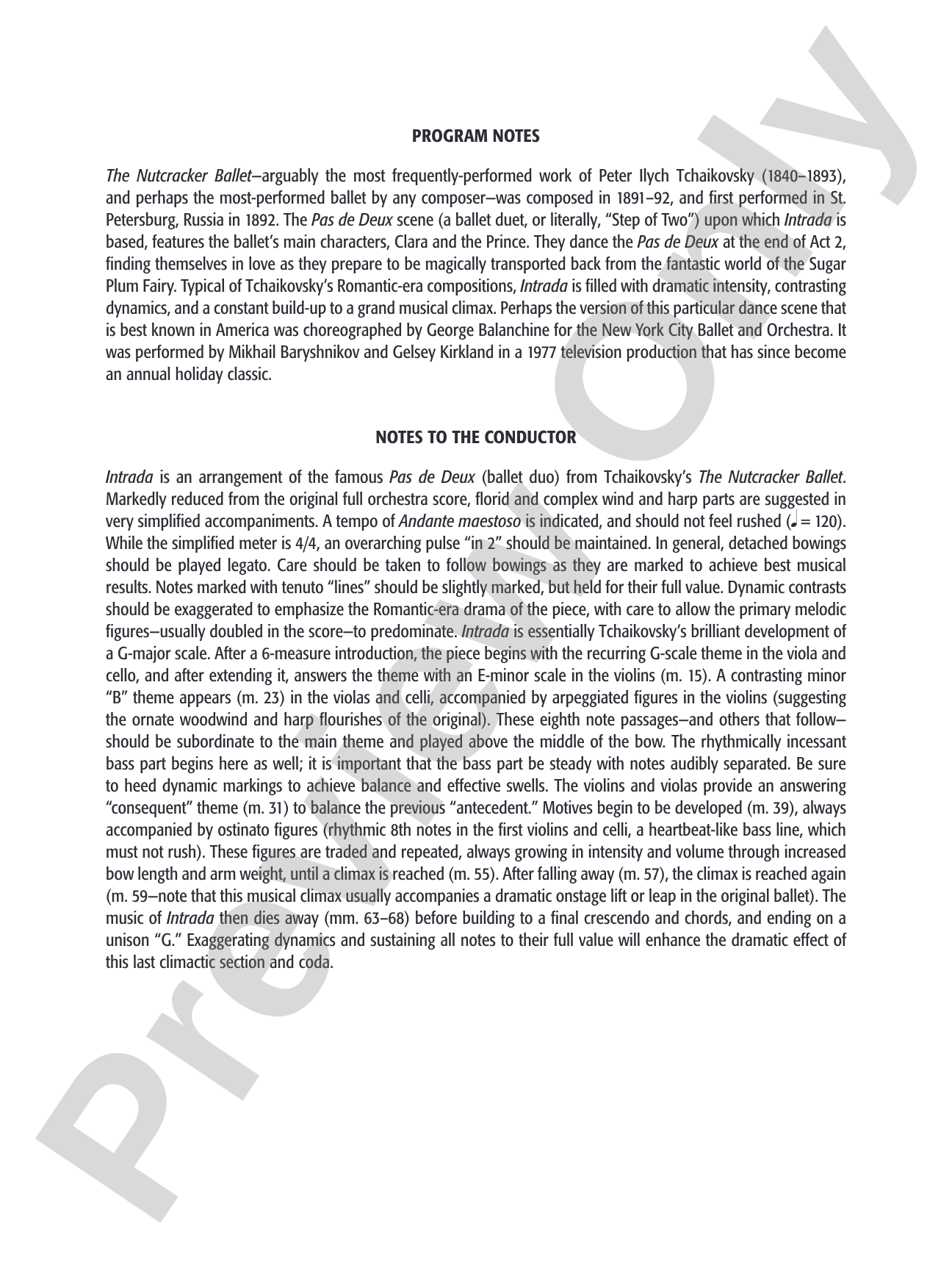 Intrada (Pas de Deux from the Nutcracker Ballet): String Orchestra Conductor Score & Parts