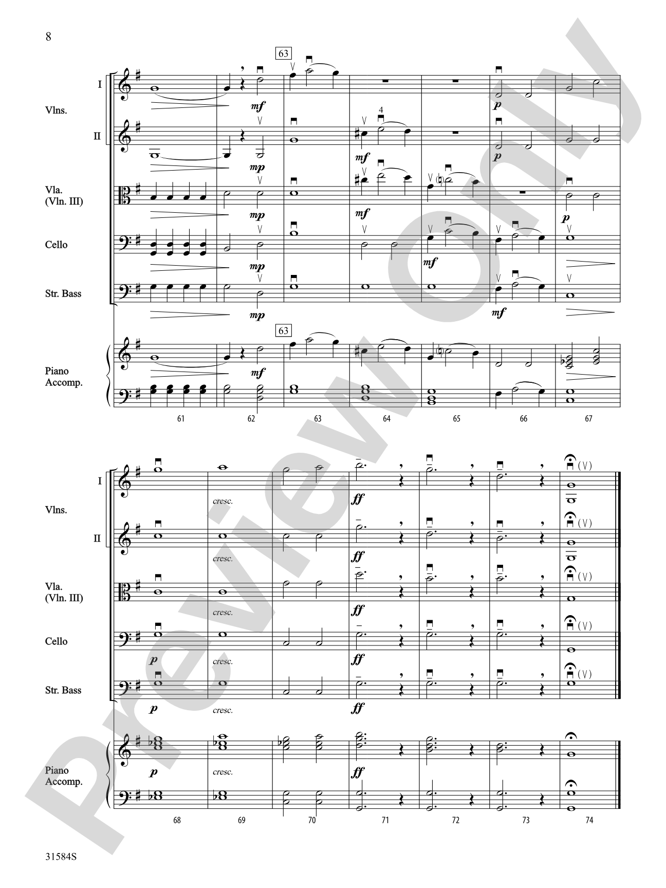 Intrada (Pas de Deux from the Nutcracker Ballet): String Orchestra Conductor Score & Parts