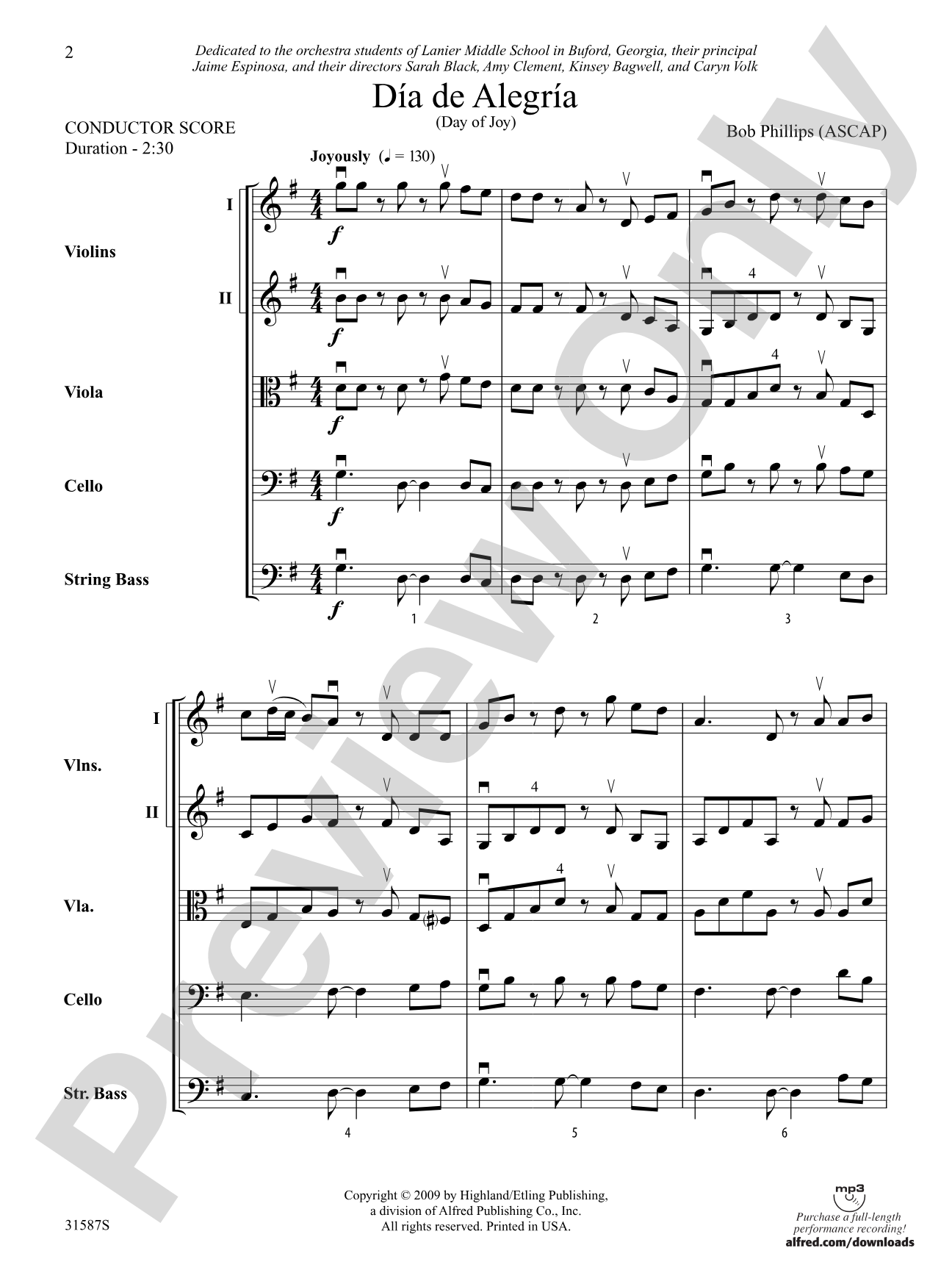 Día de Alegría (Day of Joy): String Orchestra Conductor Score & Parts