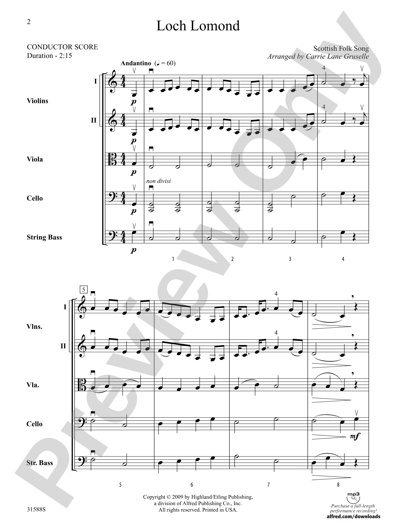 Loch Lomond: String Orchestra Conductor Score & Parts