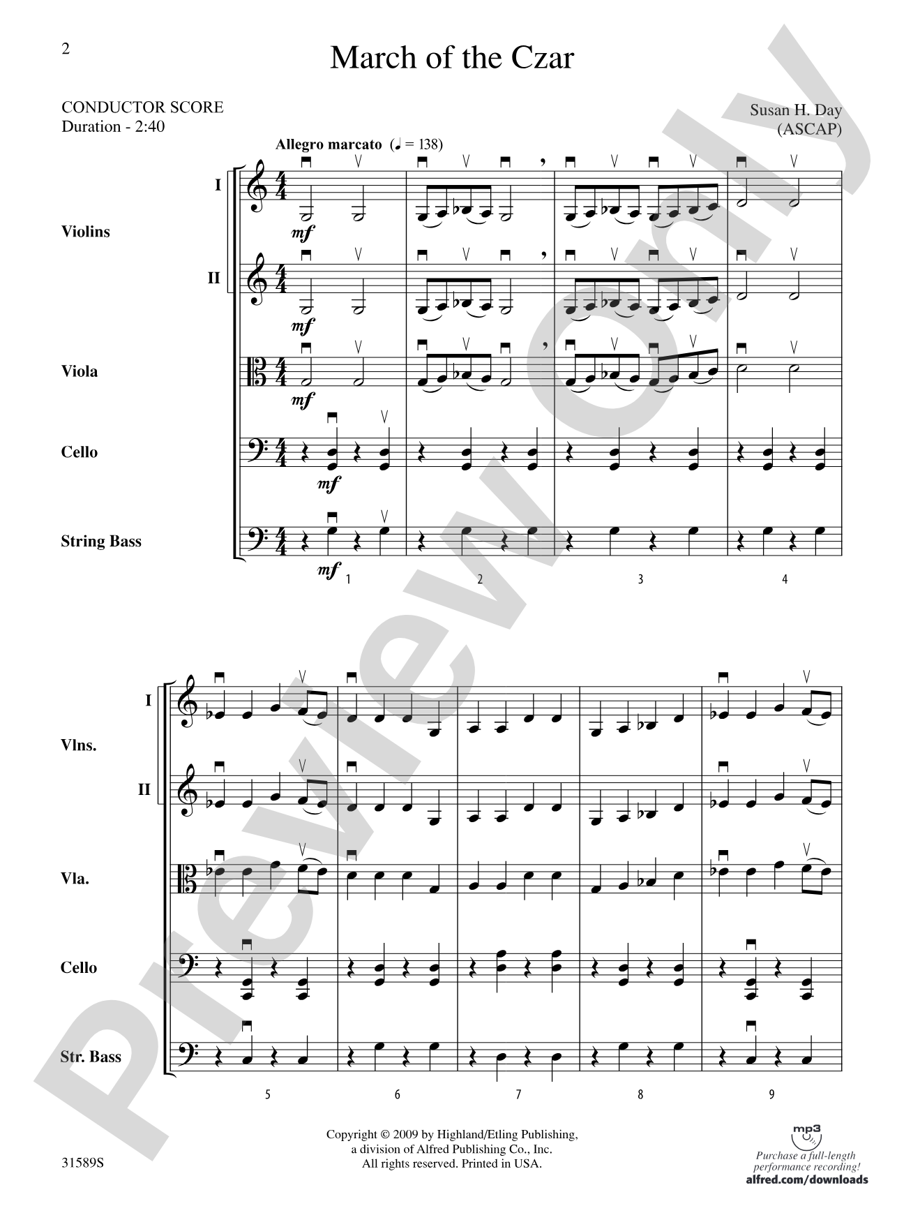 March of the Czar: String Orchestra Conductor Score & Parts