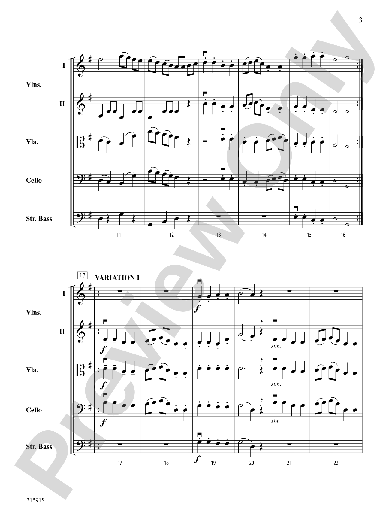 Mozart Variations: String Orchestra Conductor Score & Parts