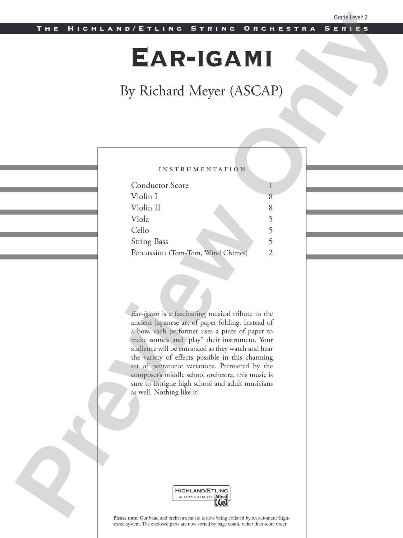 Ear-igami: String Orchestra Conductor Score & Parts