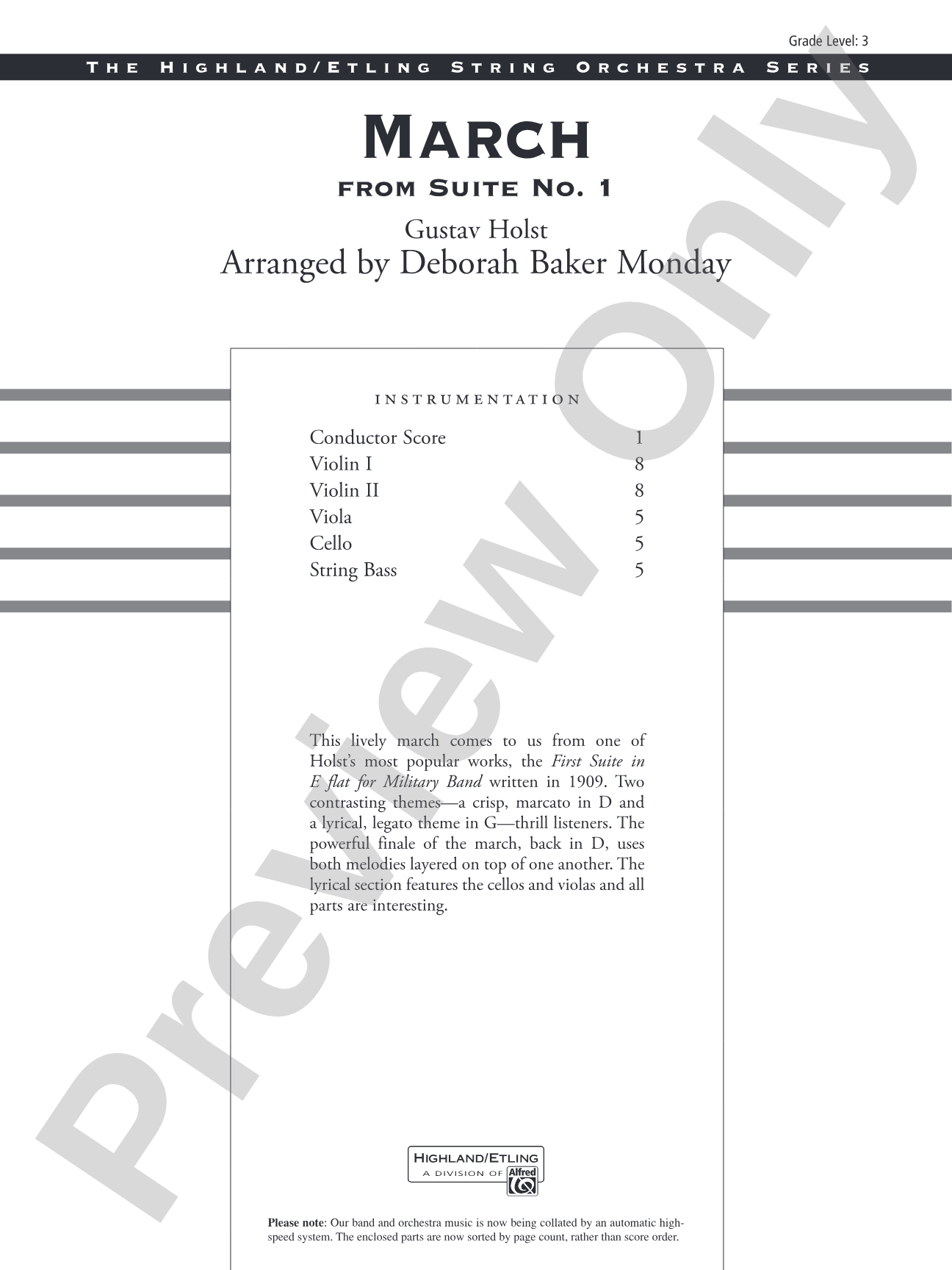 March from Suite No. 1: String Orchestra Conductor Score & Parts