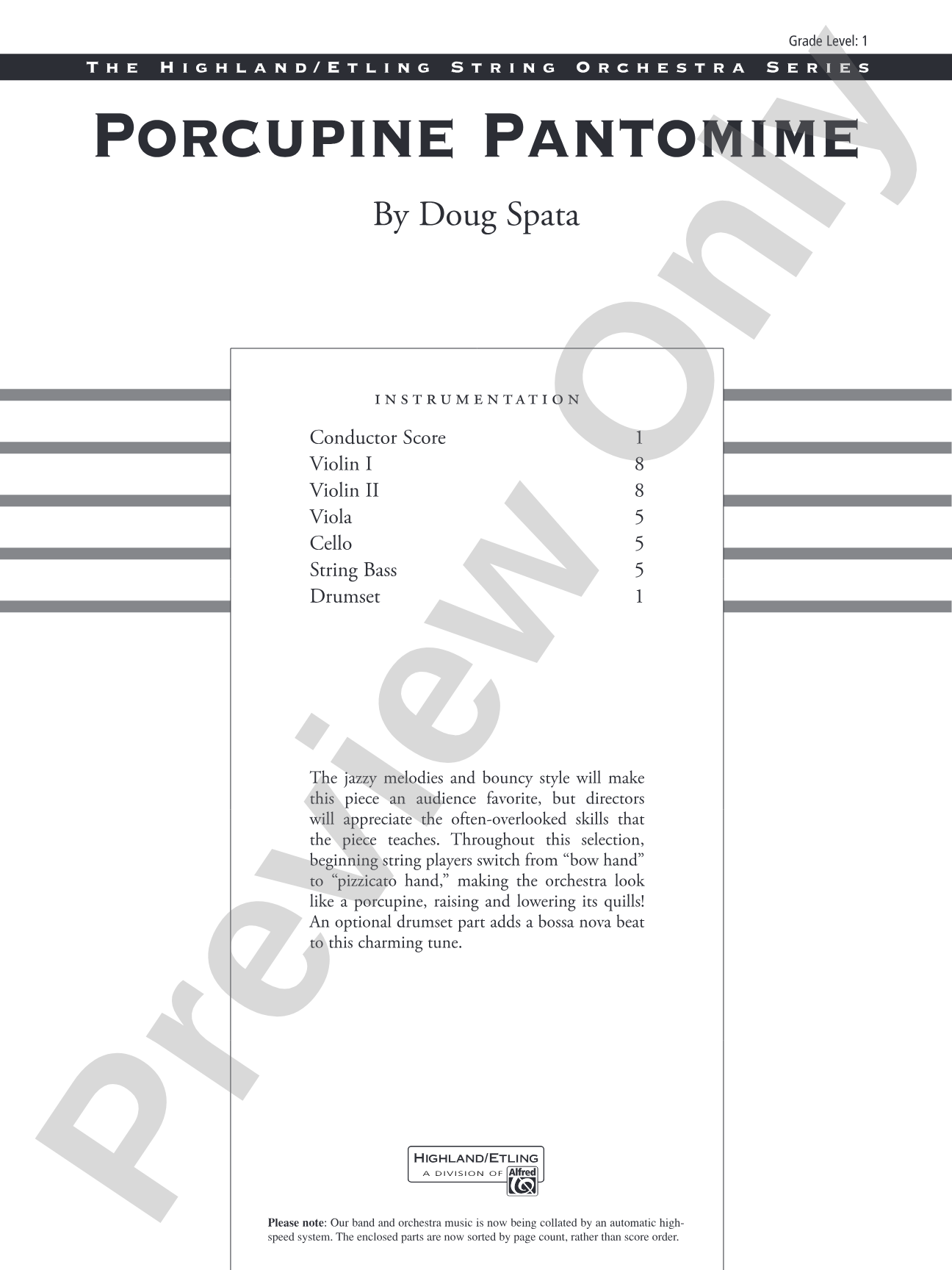Porcupine Pantomime: String Orchestra Conductor Score & Parts