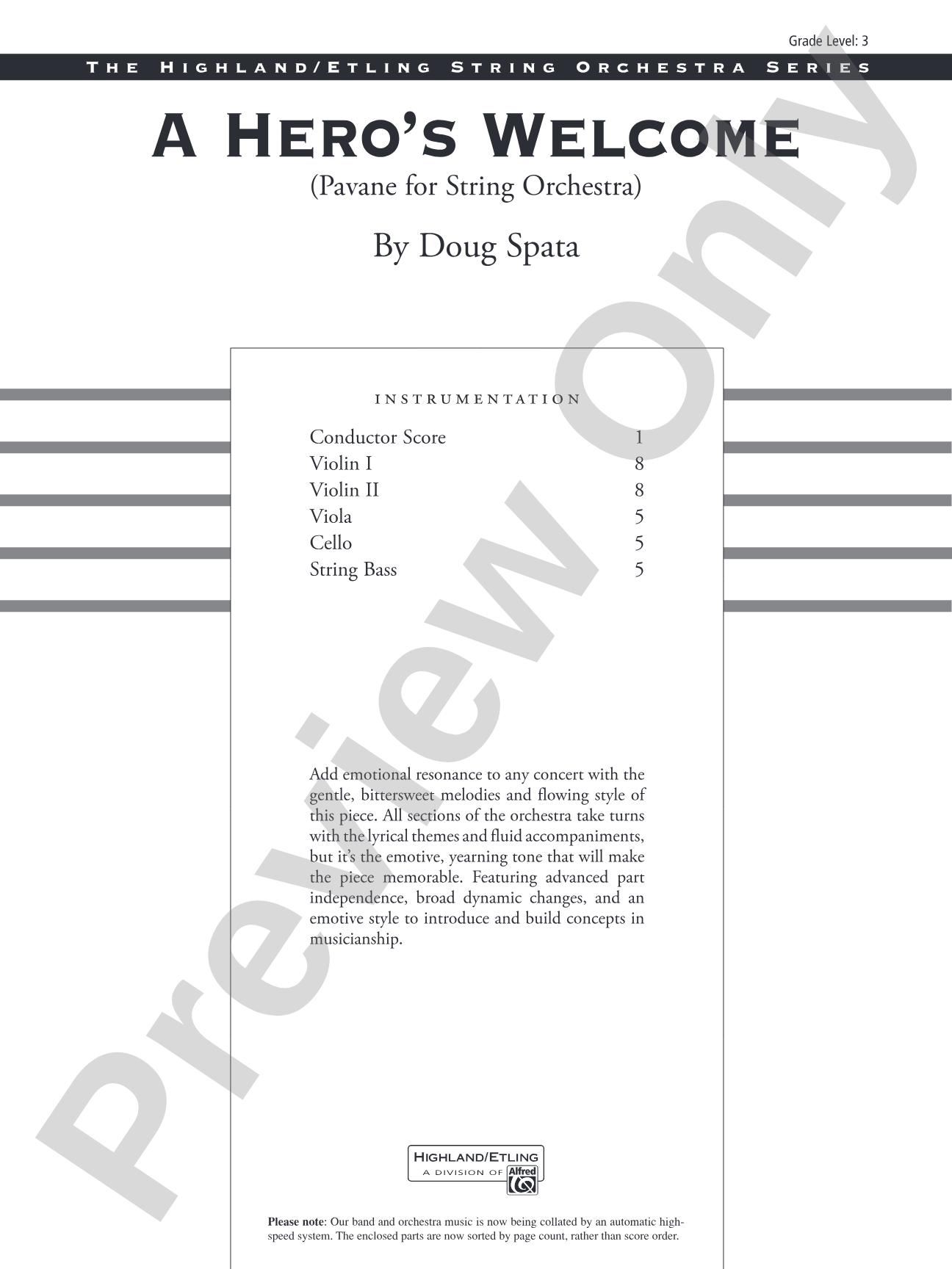 A Hero's Welcome: String Orchestra Conductor Score & Parts