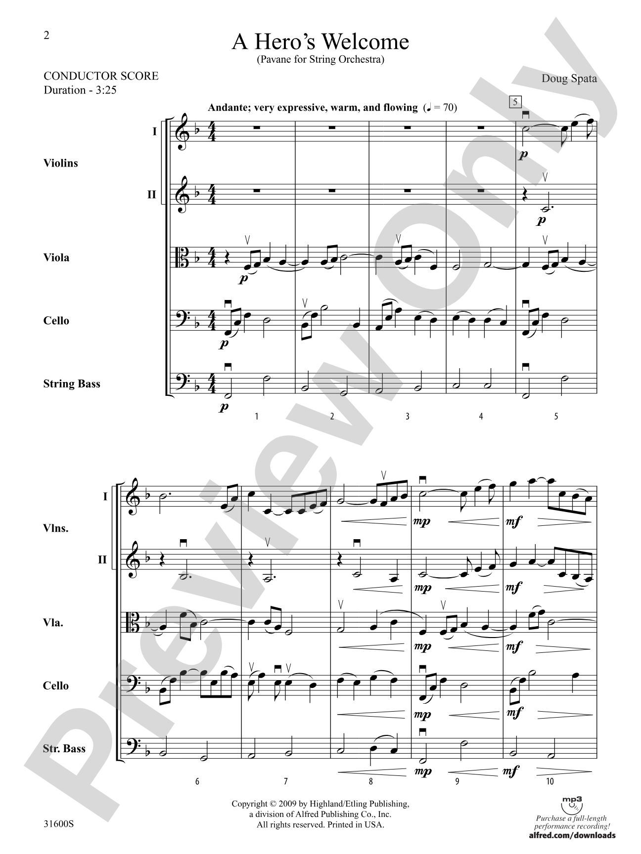 A Hero's Welcome: String Orchestra Conductor Score & Parts