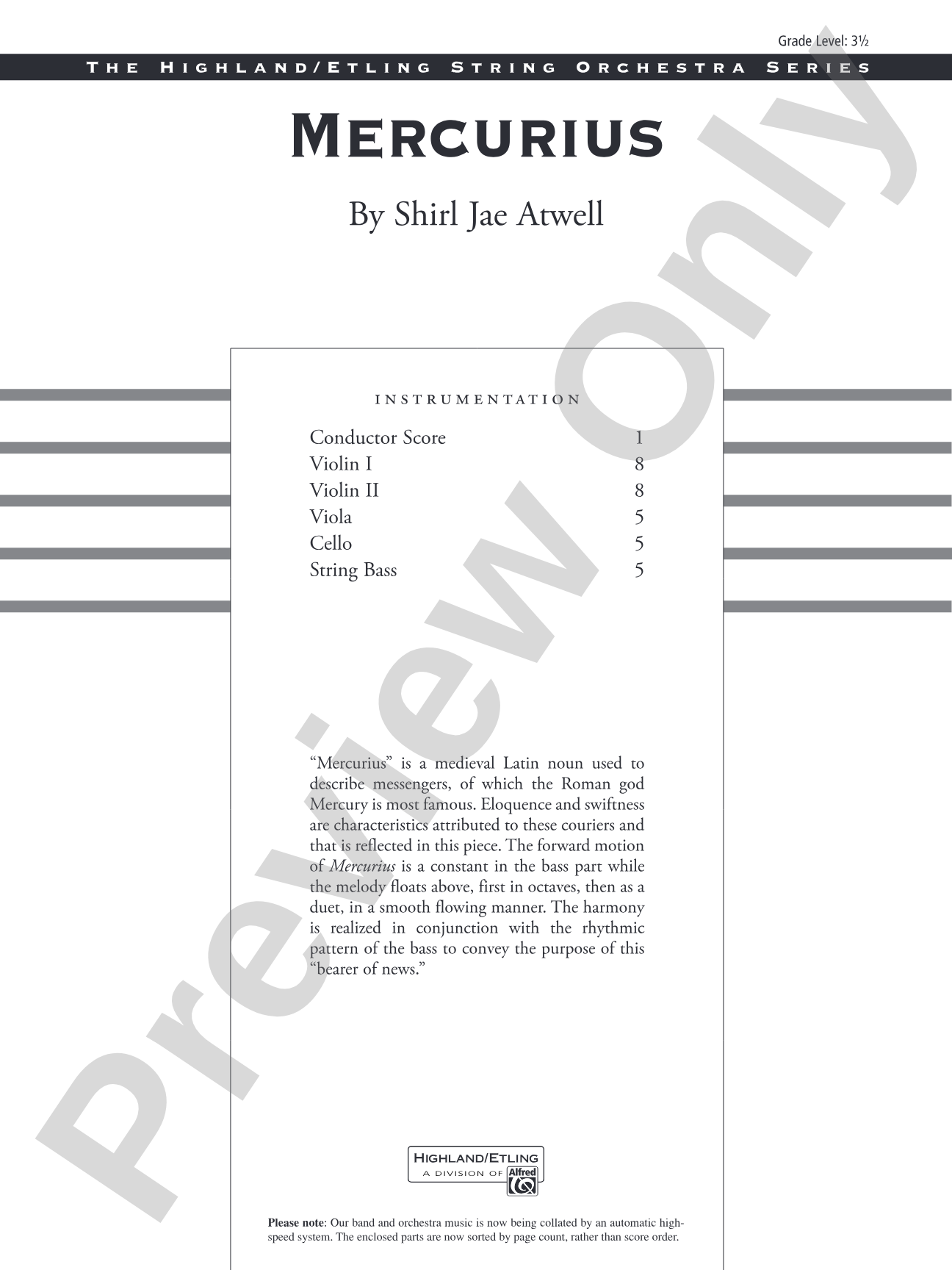 Mercurius: String Orchestra Conductor Score & Parts