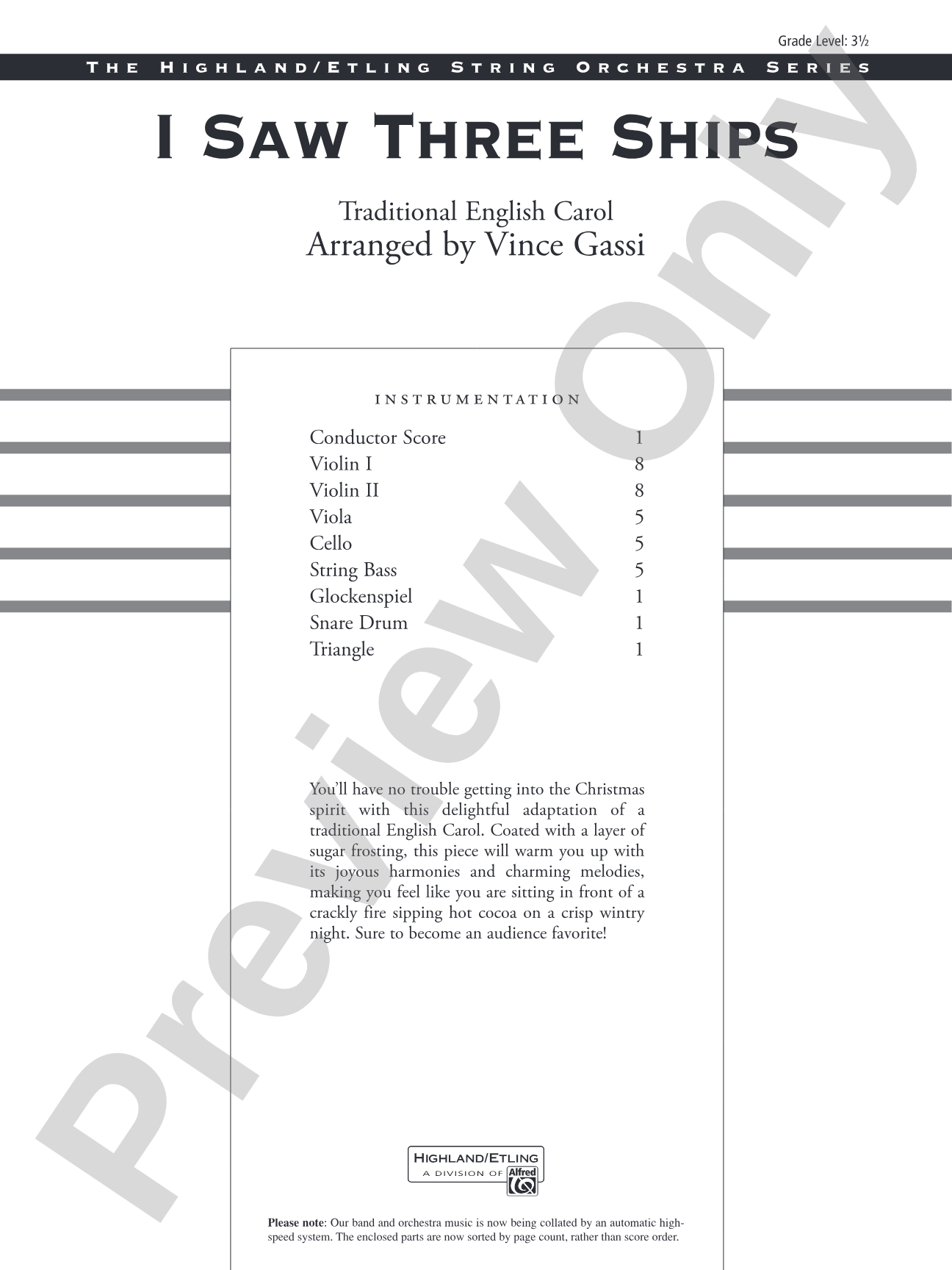 I Saw Three Ships: String Orchestra Conductor Score & Parts