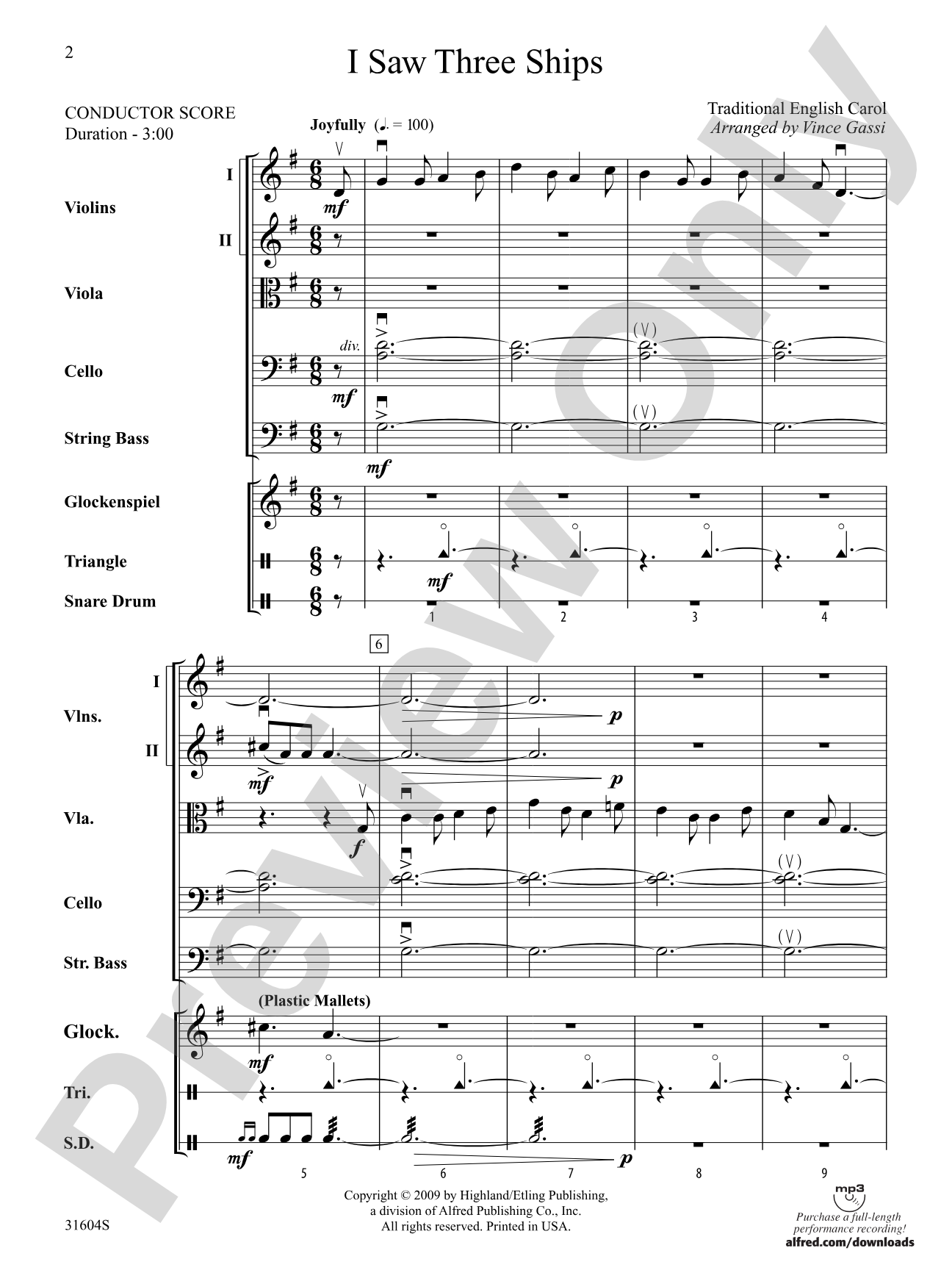 I Saw Three Ships: String Orchestra Conductor Score & Parts