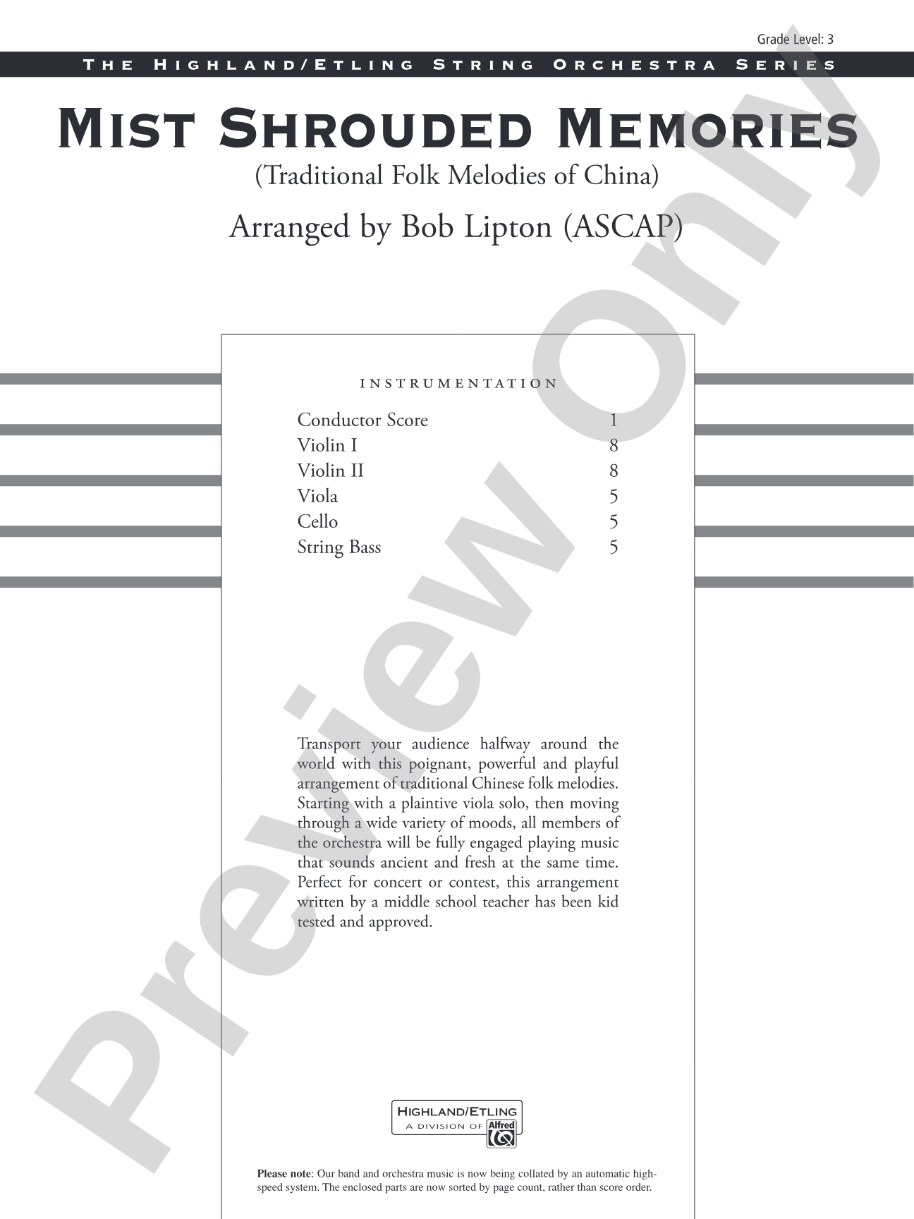 Mist Shrouded Memories: String Orchestra Conductor Score & Parts