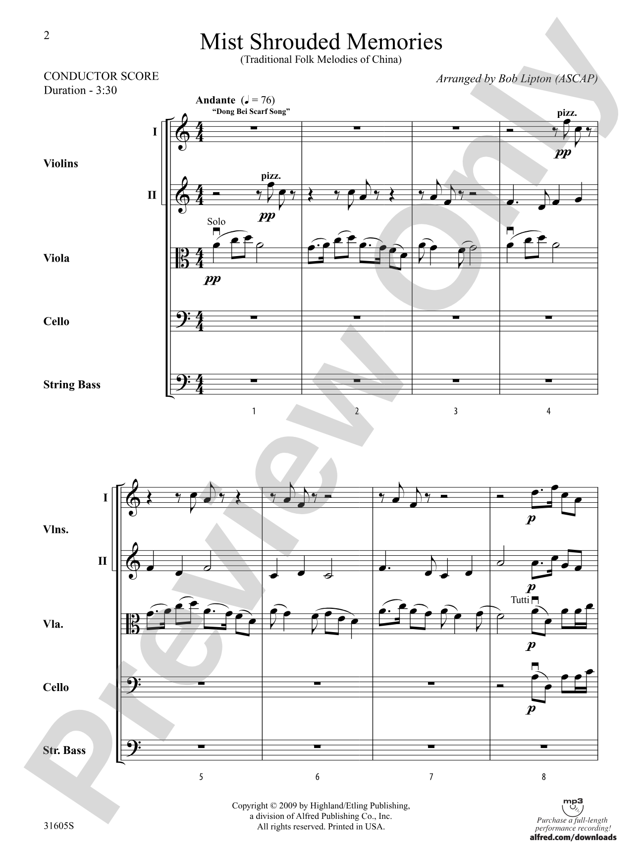 Mist Shrouded Memories: String Orchestra Conductor Score & Parts
