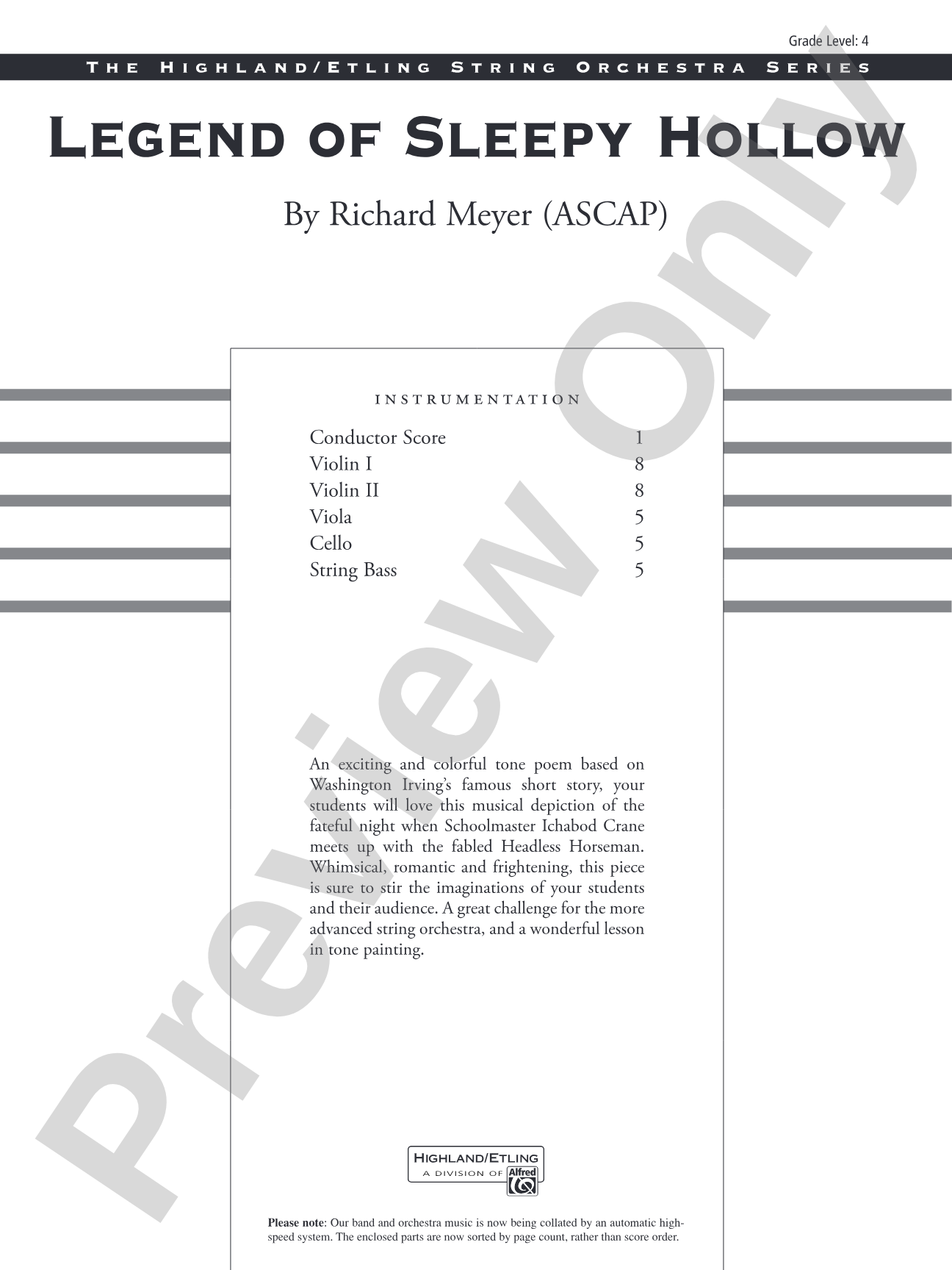 Legend of Sleepy Hollow: String Orchestra Conductor Score & Parts