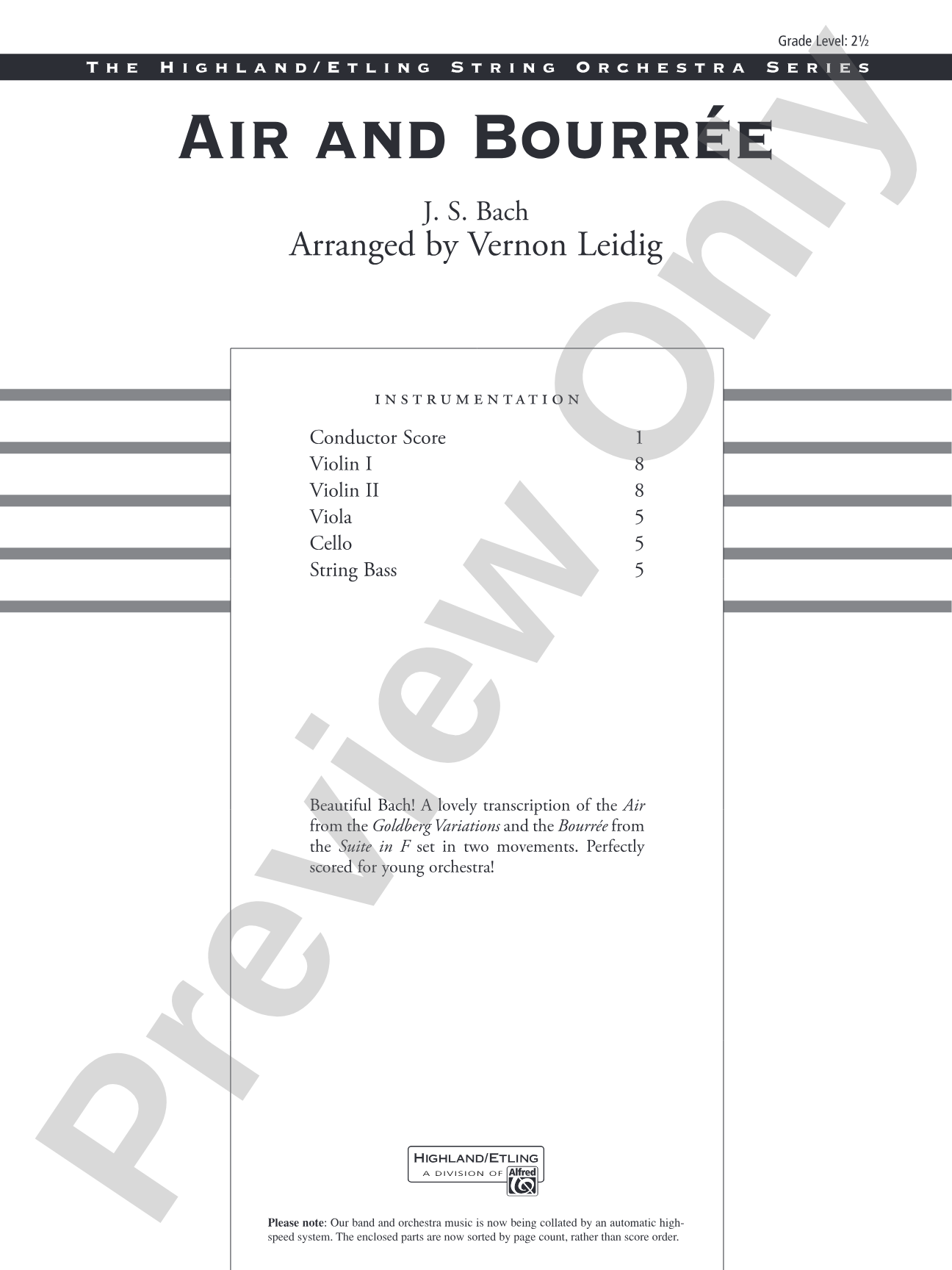Air and Bourreé: String Orchestra Conductor Score & Parts