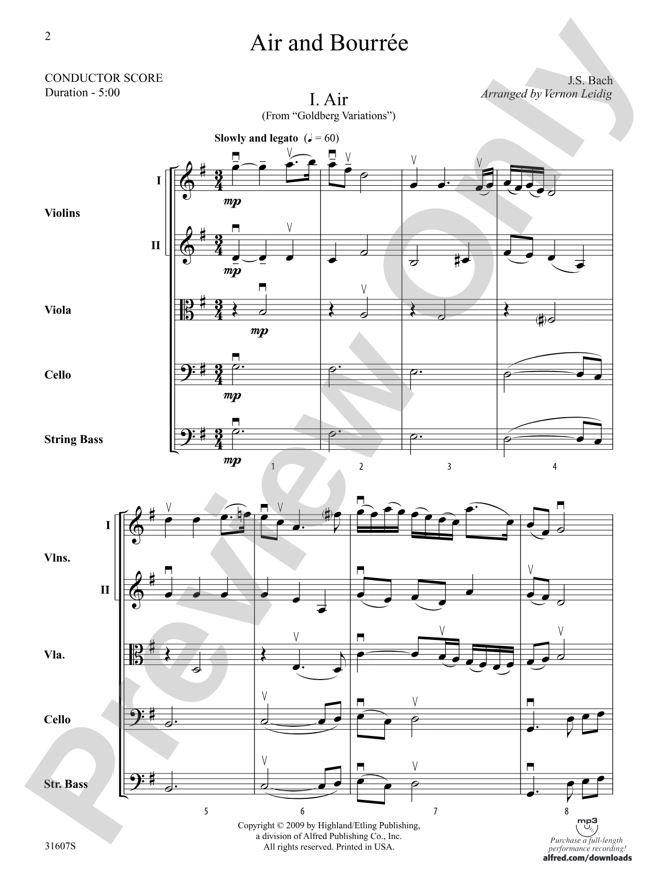 Air and Bourreé: String Orchestra Conductor Score & Parts
