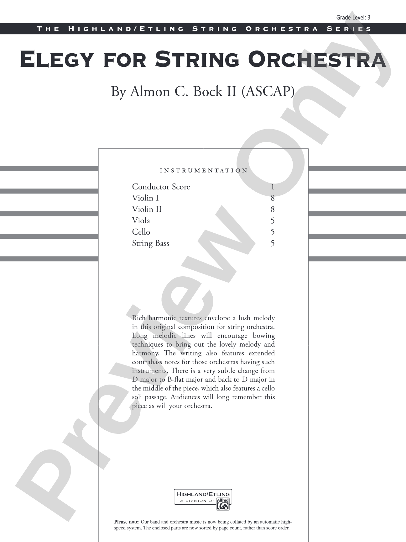 Elegy for String Orchestra: String Orchestra Conductor Score & Parts