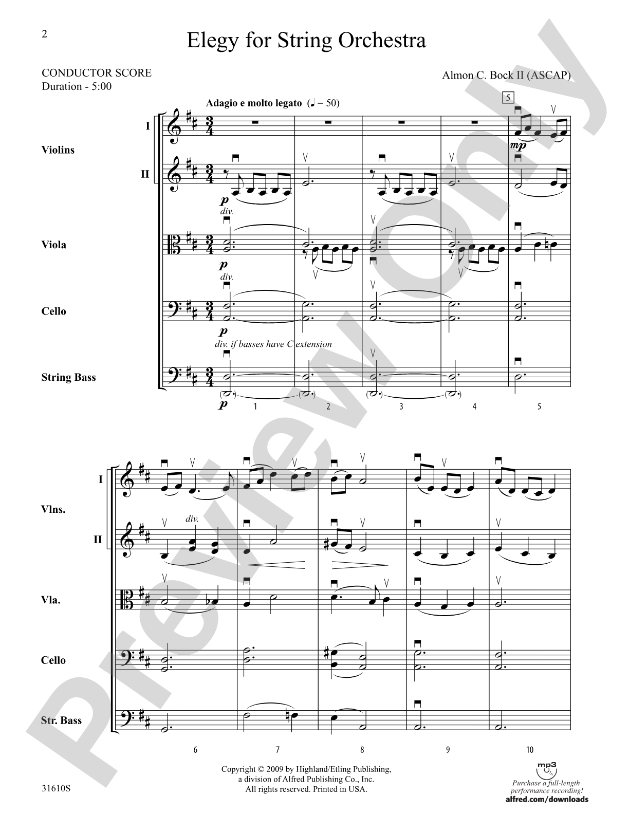 Elegy for String Orchestra: String Orchestra Conductor Score & Parts