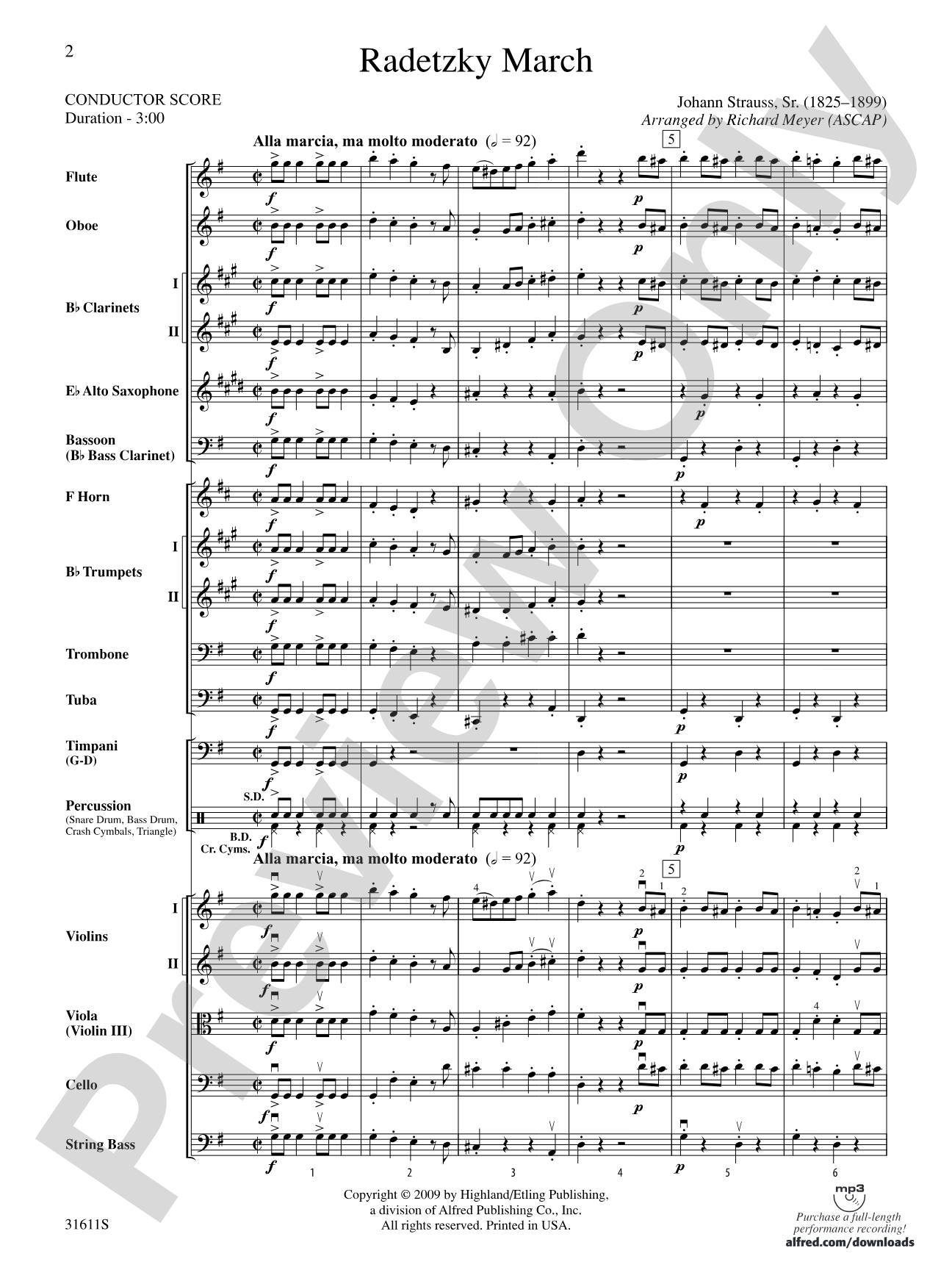 Radetzky March: Full Orchestra Conductor Score & Parts
