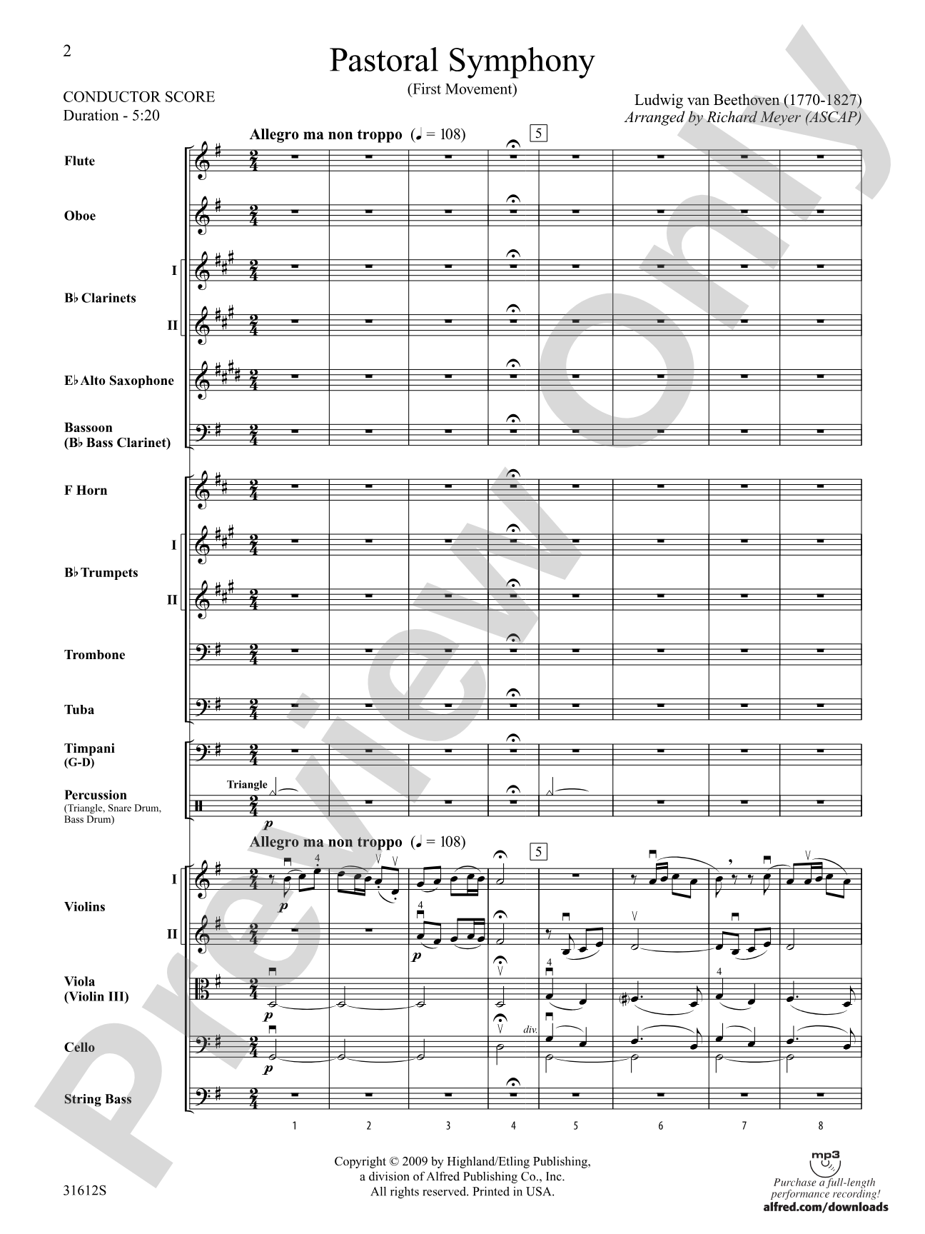 Pastoral Symphony (First Movement): Full Orchestra Conductor Score & Parts