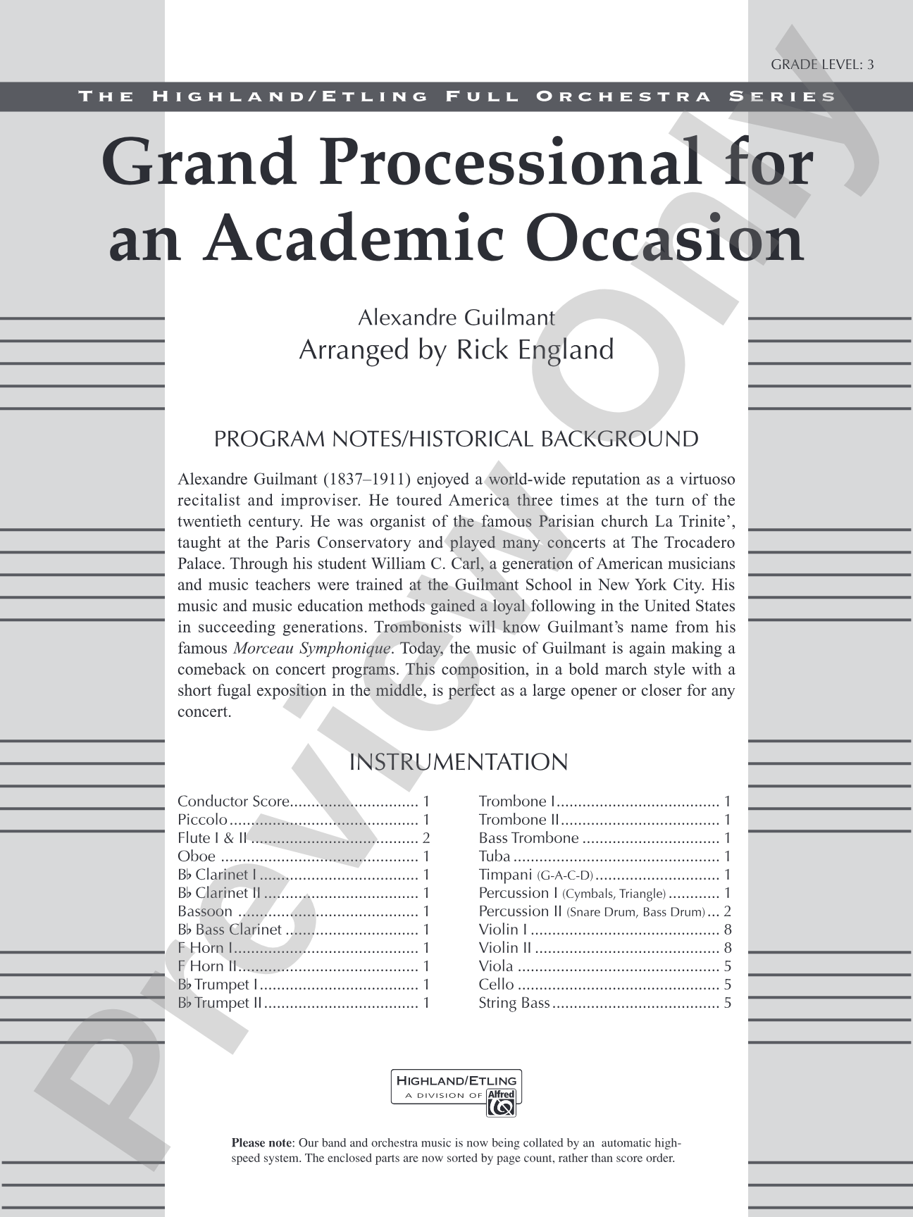 Grande Processional for an Academic Occasion: Full Orchestra Conductor Score & Parts