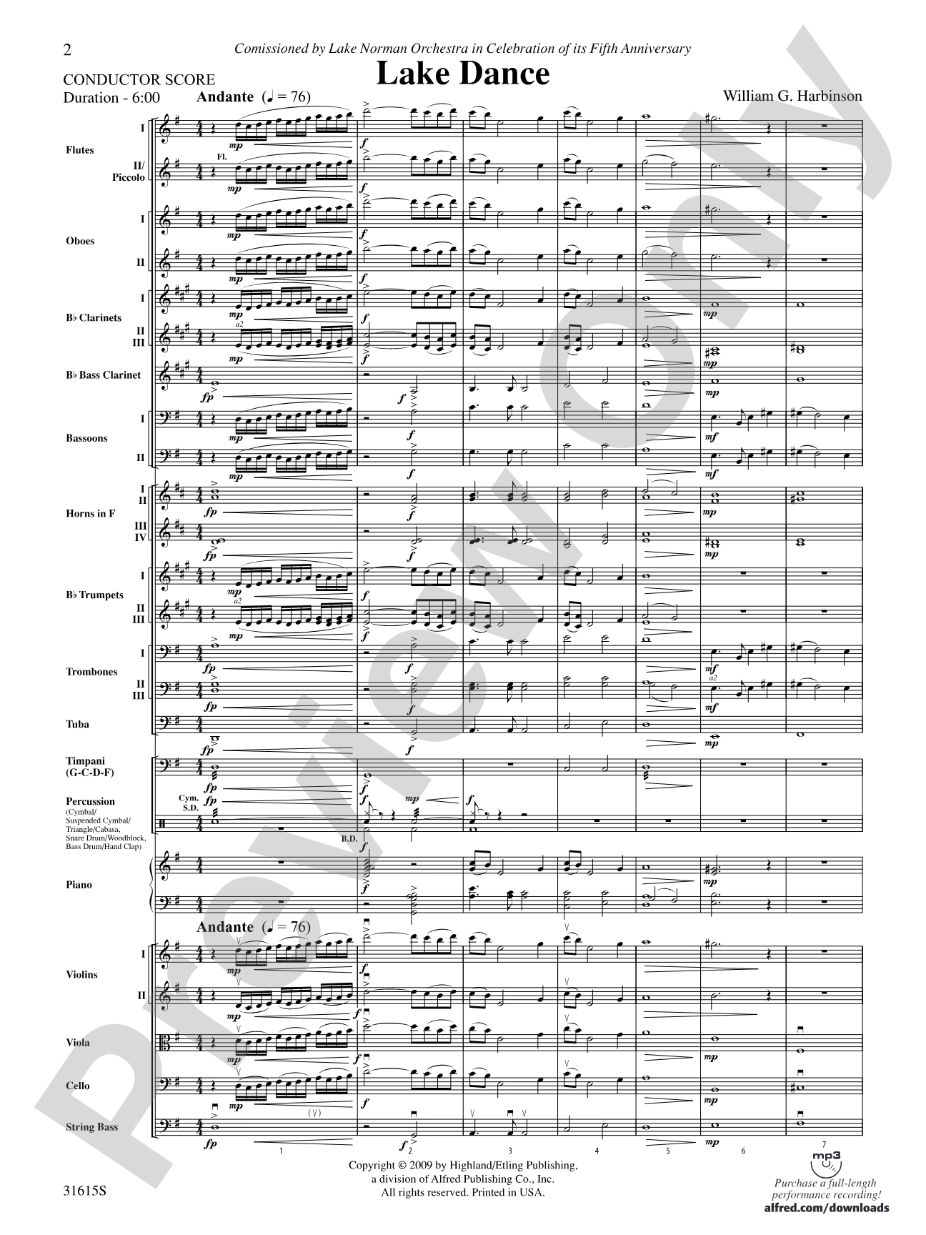 Lake Dance: Full Orchestra Conductor Score & Parts