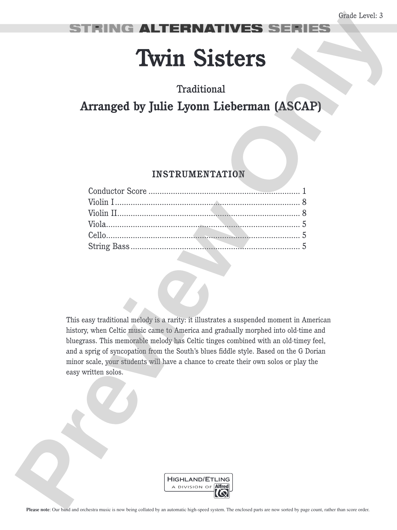 Twin Sisters: String Orchestra Conductor Score & Parts