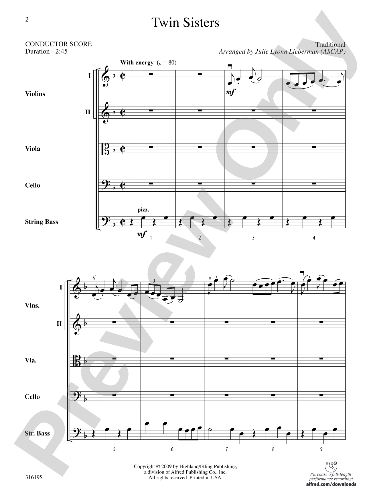 Twin Sisters: String Orchestra Conductor Score & Parts