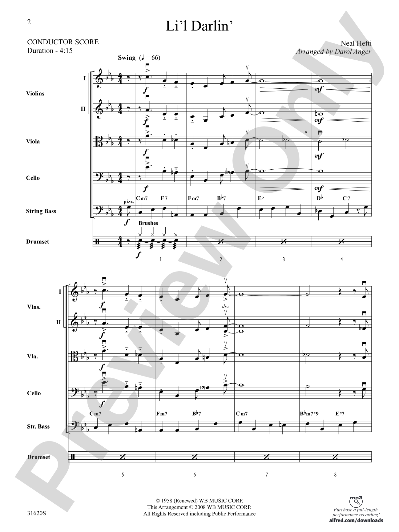 Li'l Darlin': String Orchestra Conductor Score & Parts