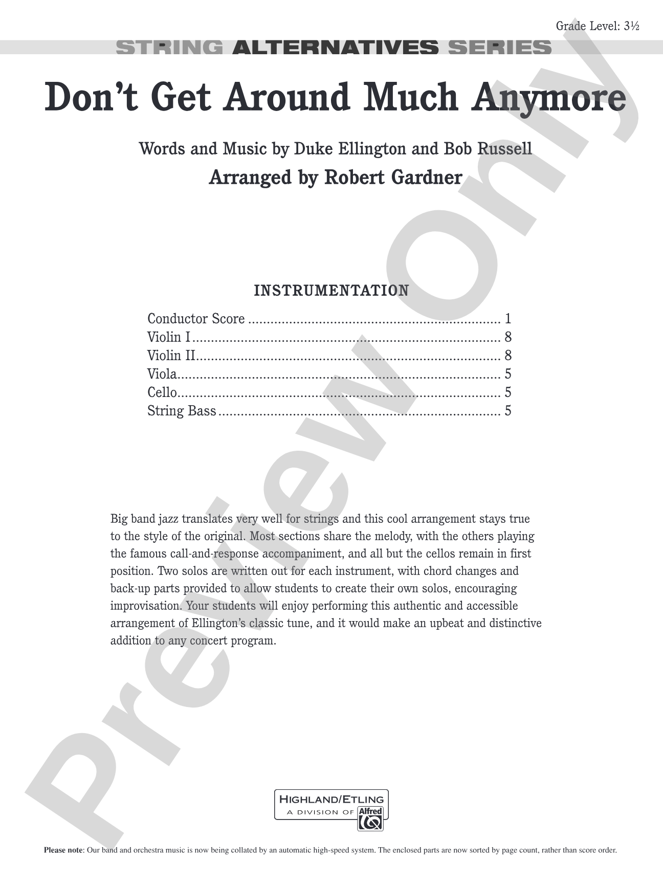 Don't Get Around Much Anymore: String Orchestra Conductor Score & Parts
