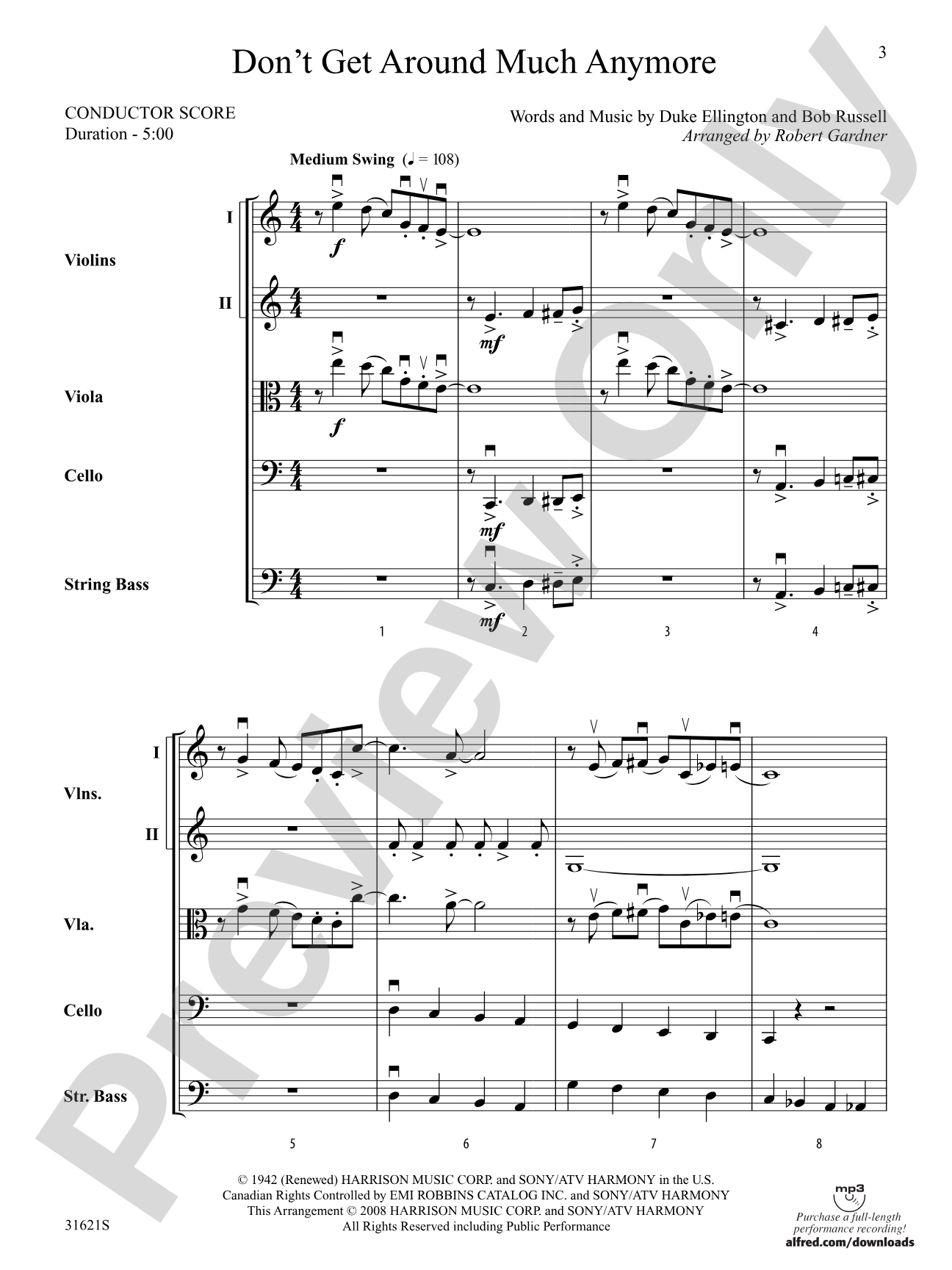 Don't Get Around Much Anymore: String Orchestra Conductor Score & Parts