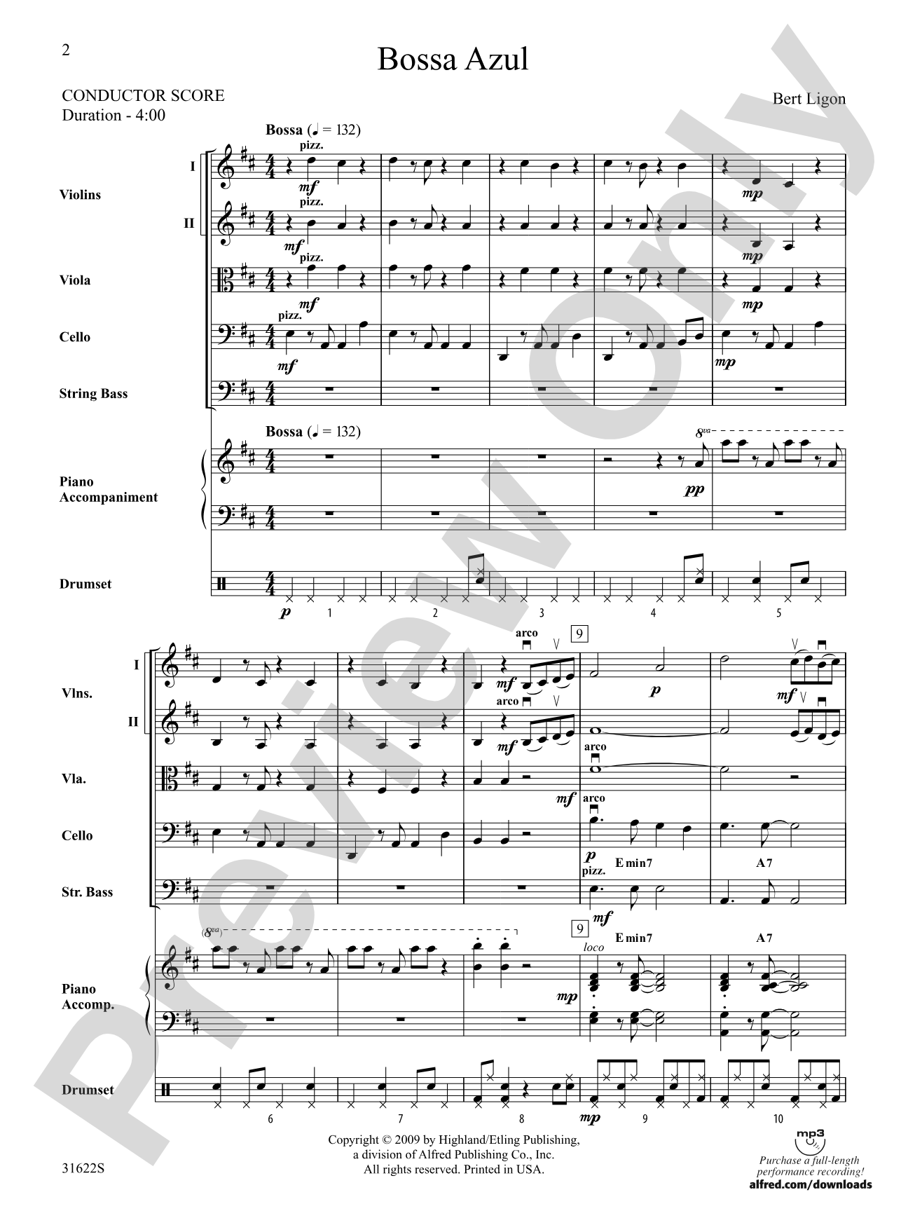 Bossa Azul: String Orchestra Conductor Score & Parts