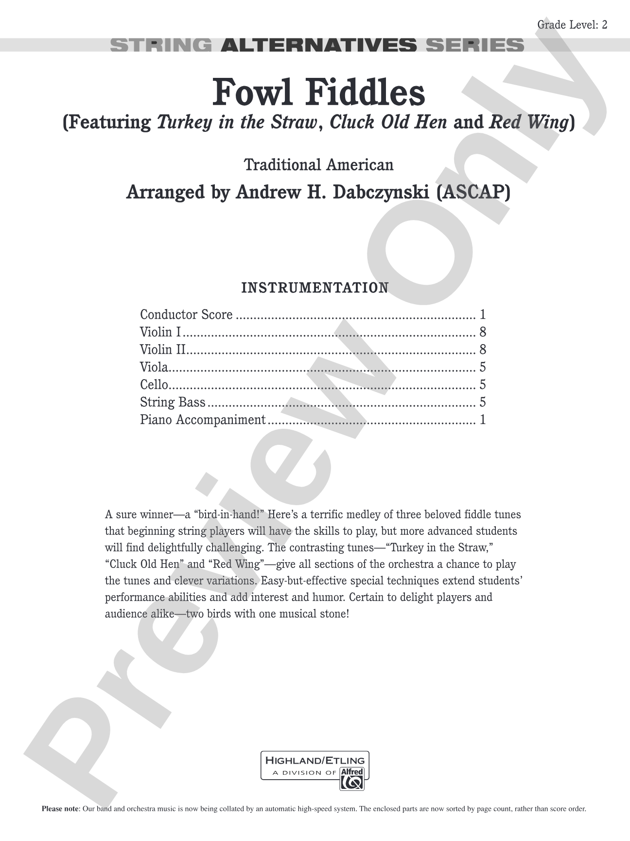 Fowl Fiddles: String Orchestra Conductor Score & Parts
