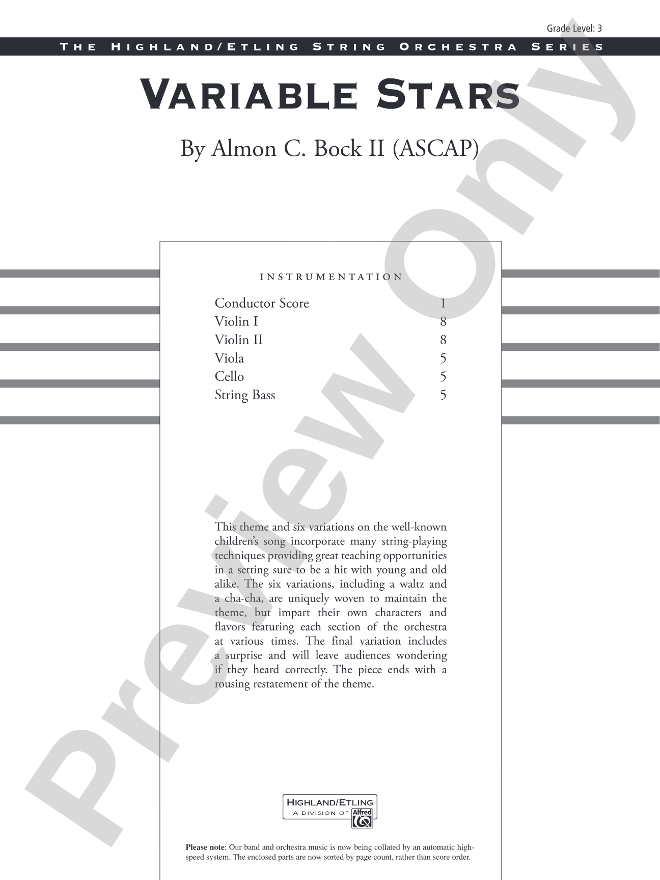 Variable Stars: String Orchestra Conductor Score & Parts