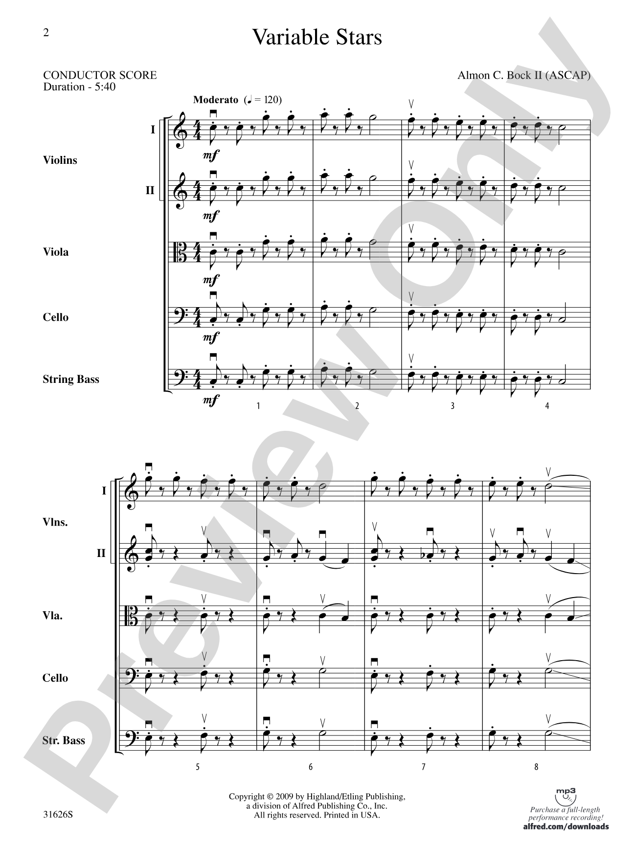 Variable Stars: String Orchestra Conductor Score & Parts