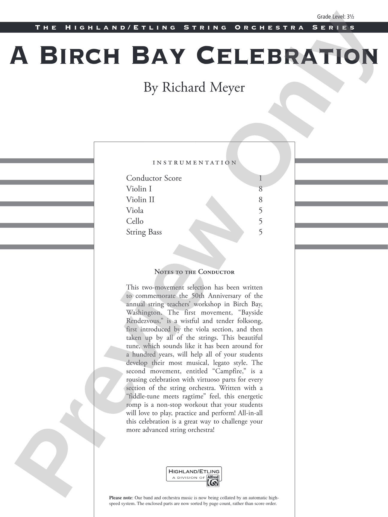 A Birch Bay Celebration: String Orchestra Conductor Score & Parts