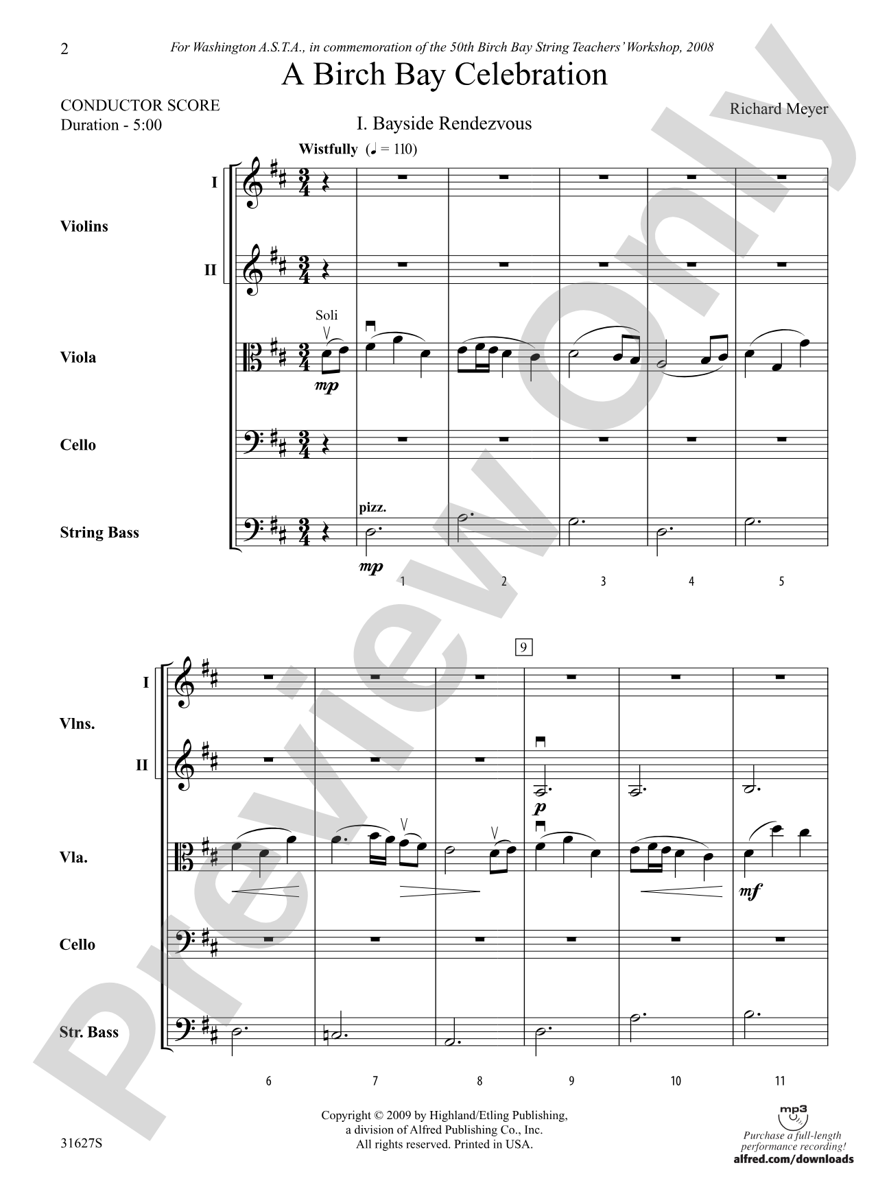 A Birch Bay Celebration: String Orchestra Conductor Score & Parts