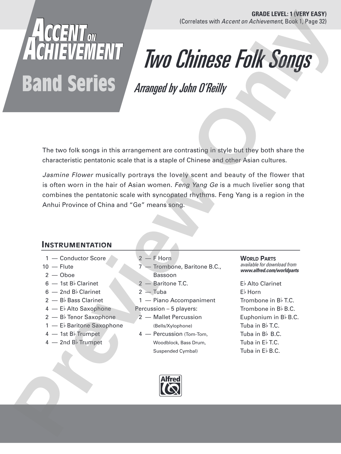 Two Chinese Folk Songs: Concert Band Conductor Score & Parts