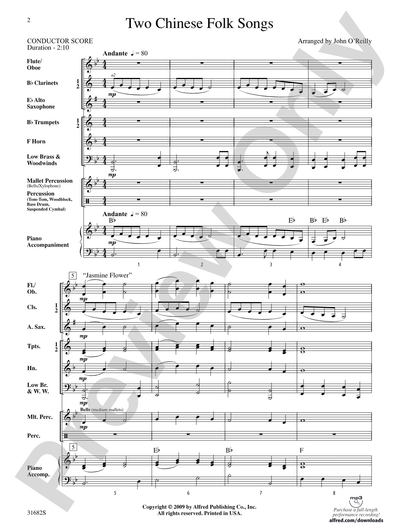 Two Chinese Folk Songs: Concert Band Conductor Score & Parts