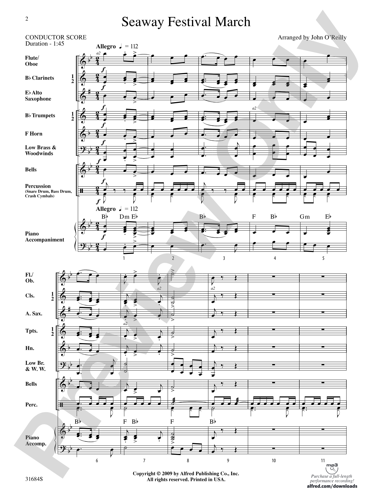 Seaway Festival March: Concert Band Conductor Score & Parts