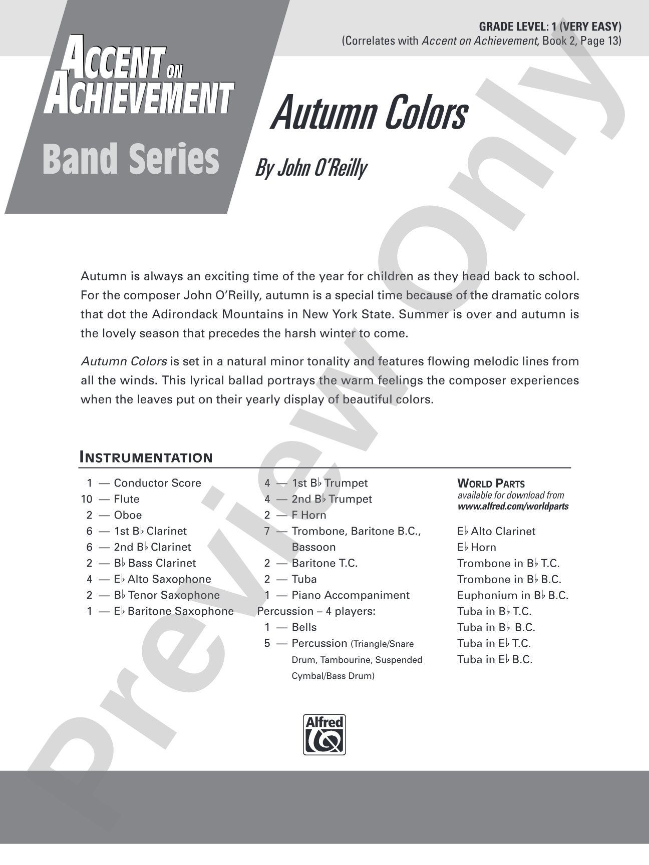 Autumn Colors: Concert Band Conductor Score & Parts