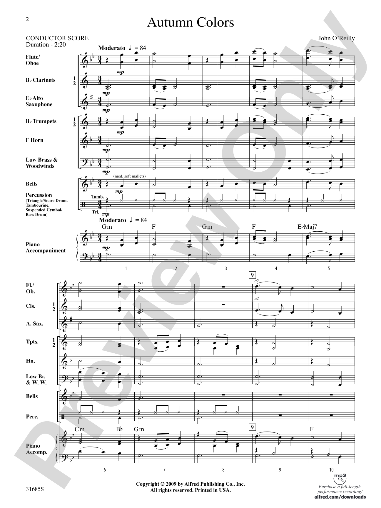 Autumn Colors: Concert Band Conductor Score & Parts